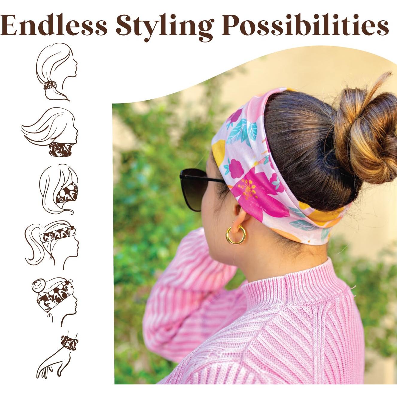 Diadema Elástica de Tela Karma - Retro Floral Púrpura - Mediana