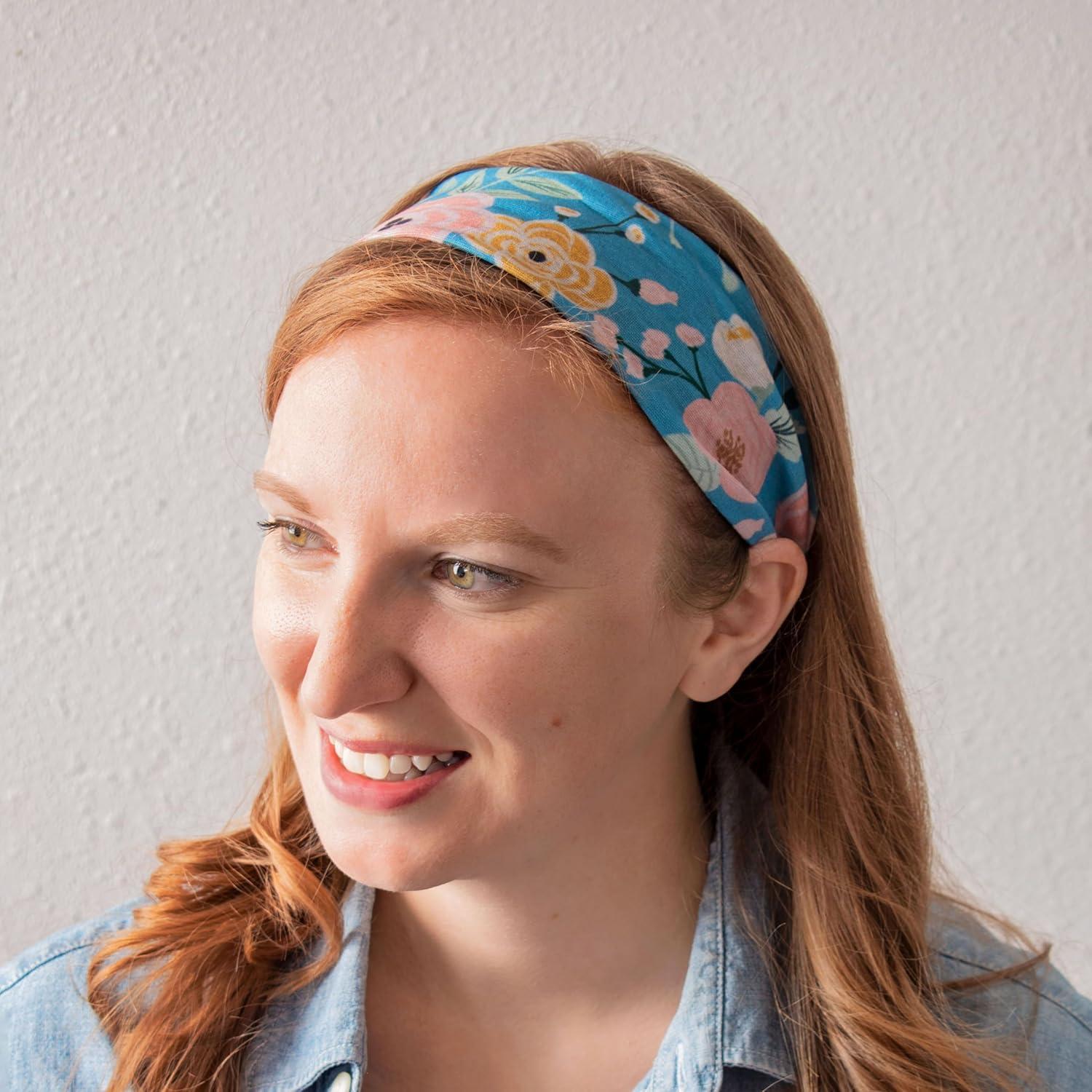 Diadema Elástica de Tela Karma - Retro Floral Púrpura - Mediana