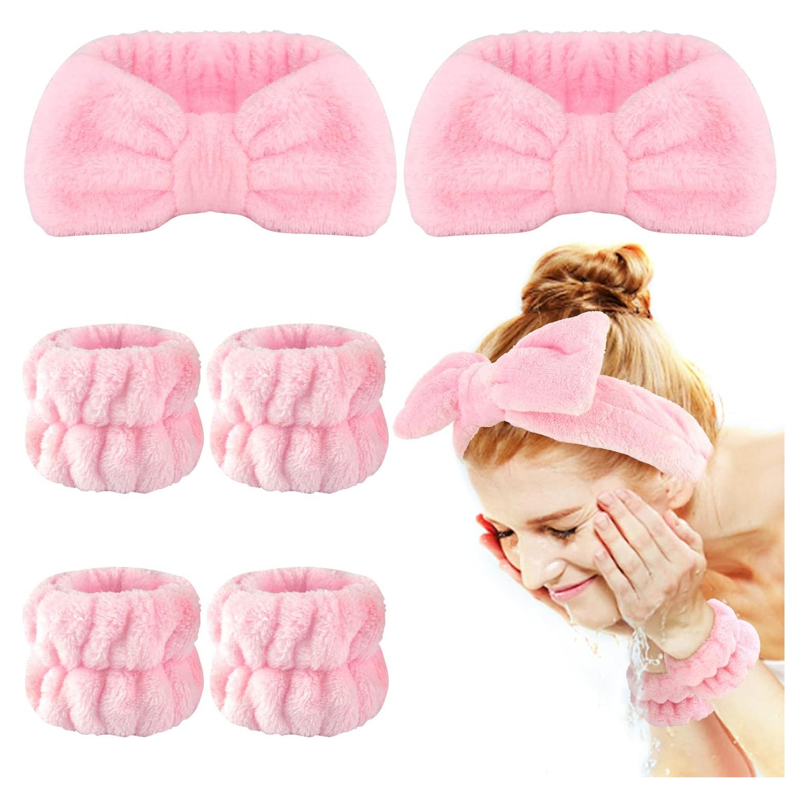 Set de Lavado de Cara AMCAMI 6 Piezas Rosa - Bandas y Muñequera