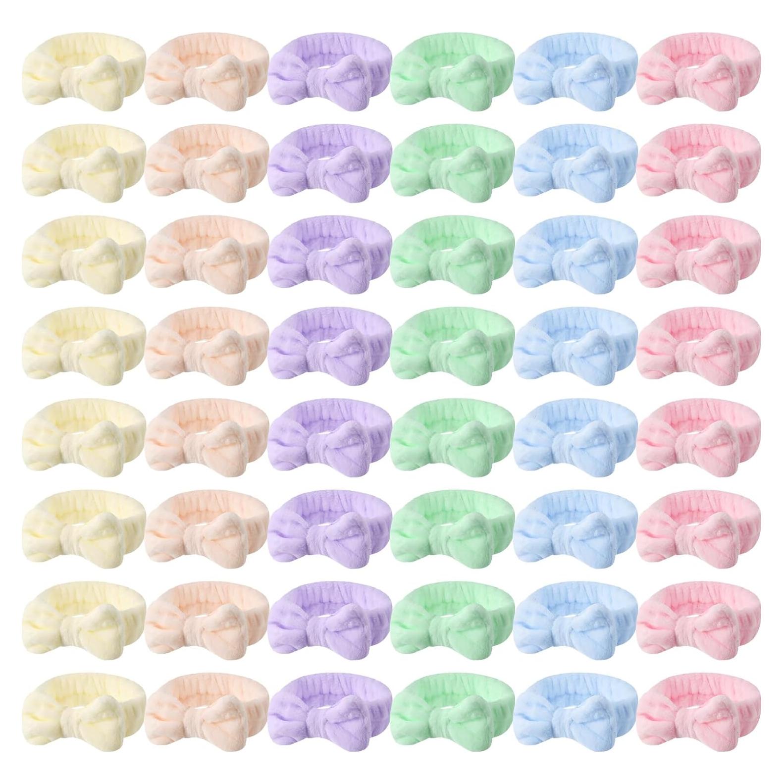 Diademas de Spa WILLBOND 48 Piezas Franela Pastel Ajustables