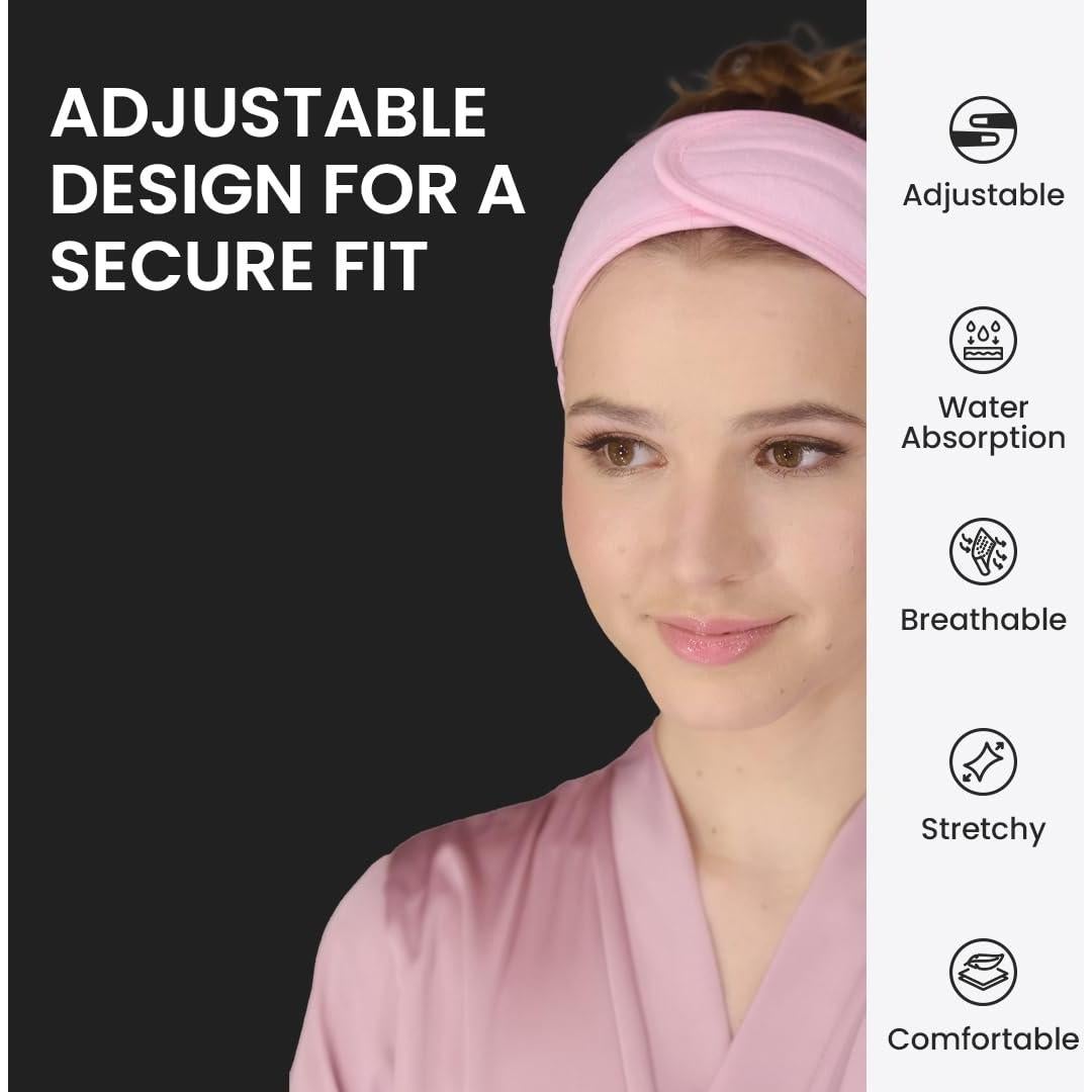 Diadema de Spa PRAIMY Rosa Microfibra Ajustable para Cuidado Facial