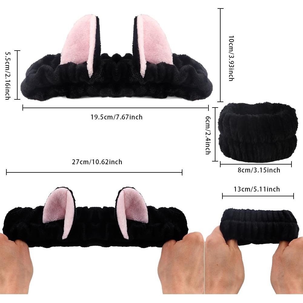 Diadema de Orejas de Gato FASOTY - Conjunto Spa 3PCS Negro