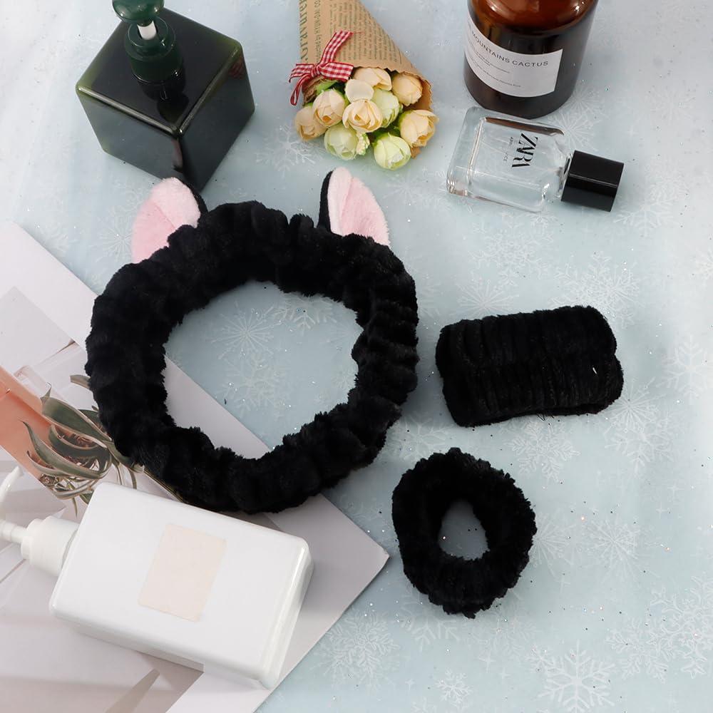 Diadema de Orejas de Gato FASOTY - Conjunto Spa 3PCS Negro