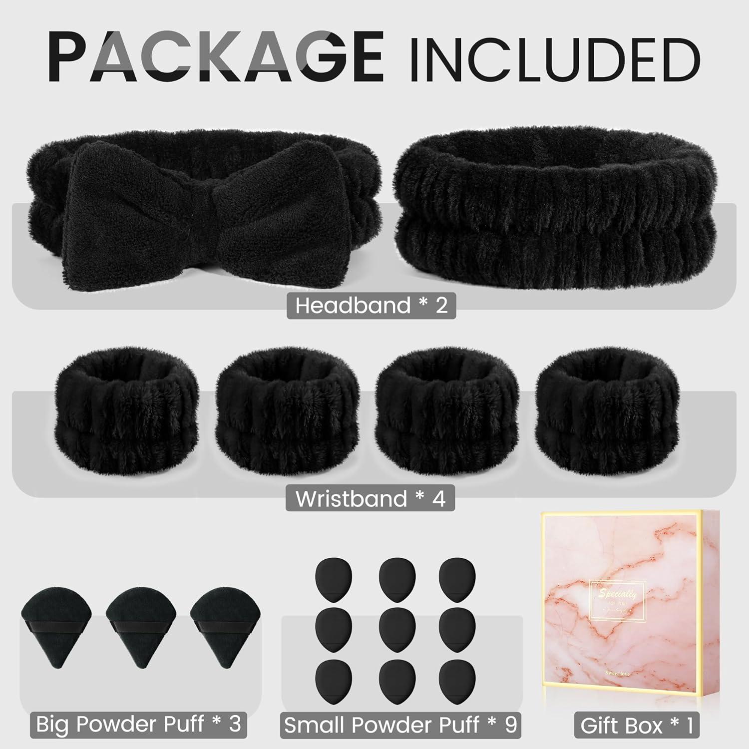 Conjunto Diademas y Muñequera Crosize Negro para Cuidado Facial