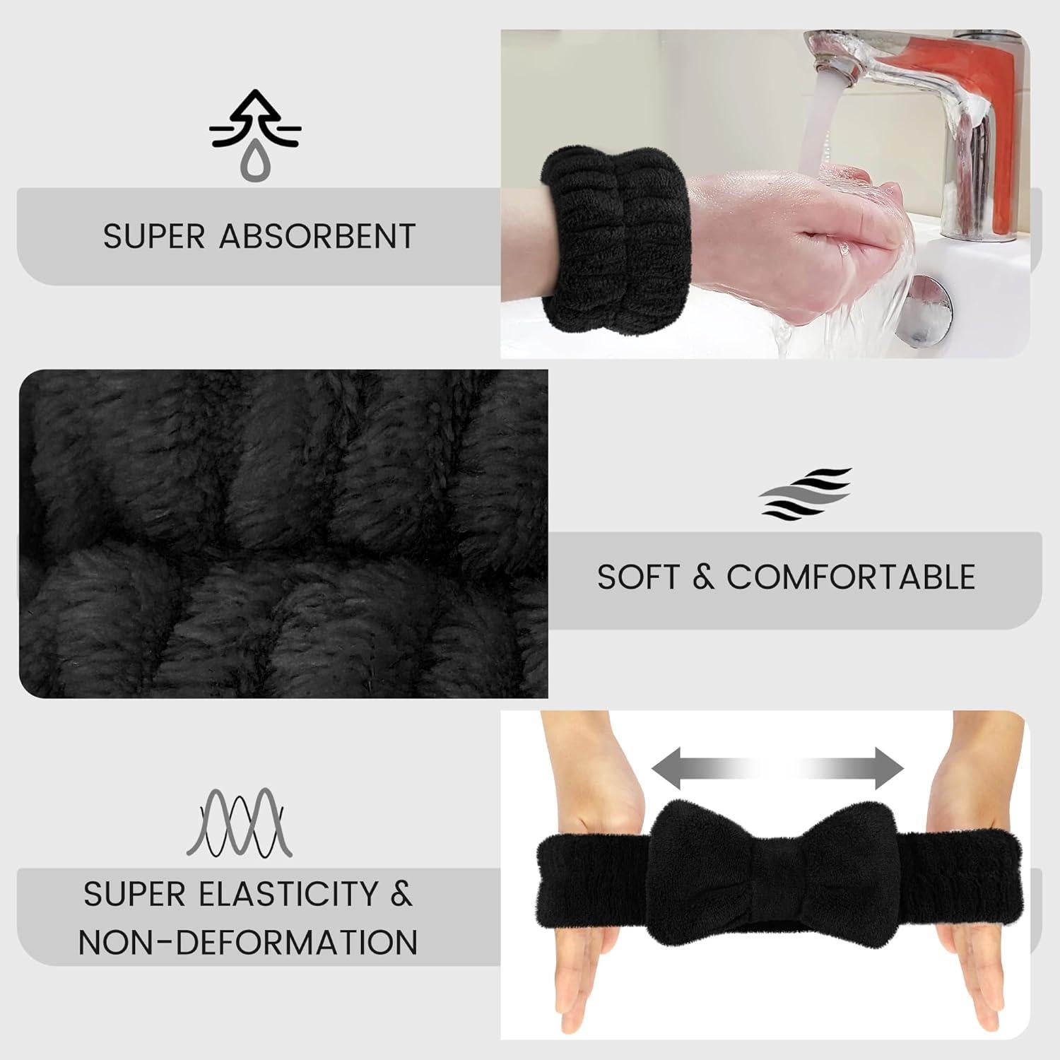 Conjunto Diademas y Muñequera Crosize Negro para Cuidado Facial