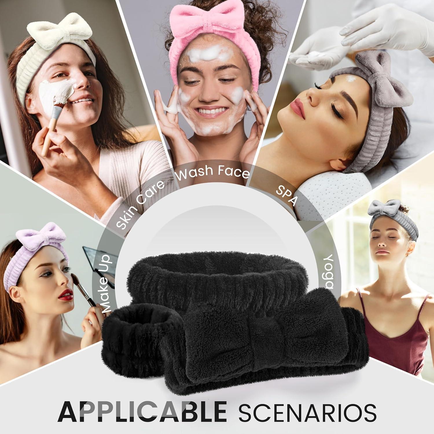 Conjunto Diademas y Muñequera Crosize Negro para Cuidado Facial