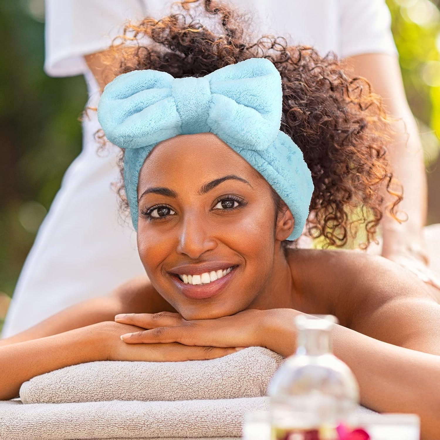 3 Diademas de Toalla Hicarer para Maquillaje y Ducha - Rosa, Azul, Negro