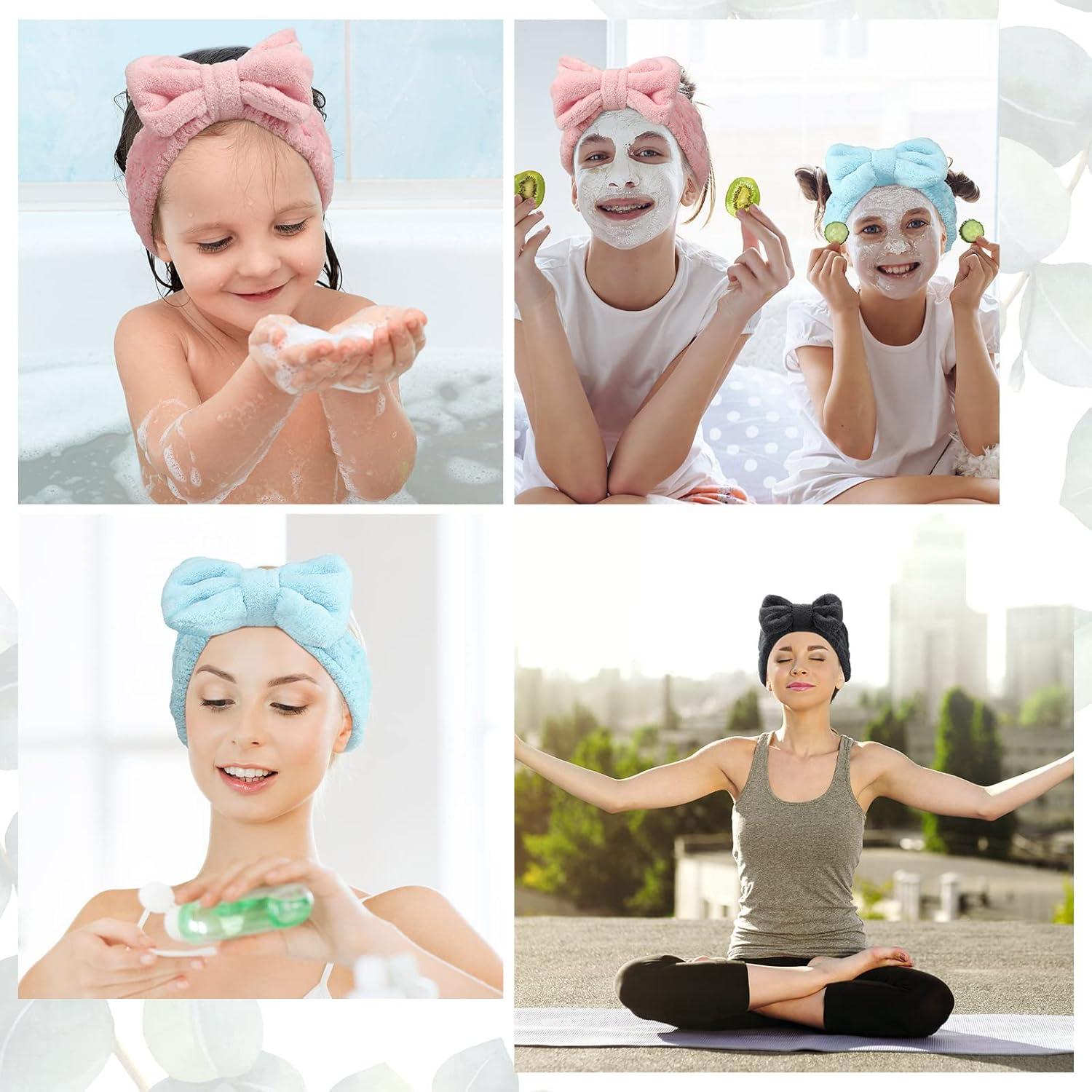 3 Diademas de Toalla Hicarer para Maquillaje y Ducha - Rosa, Azul, Negro