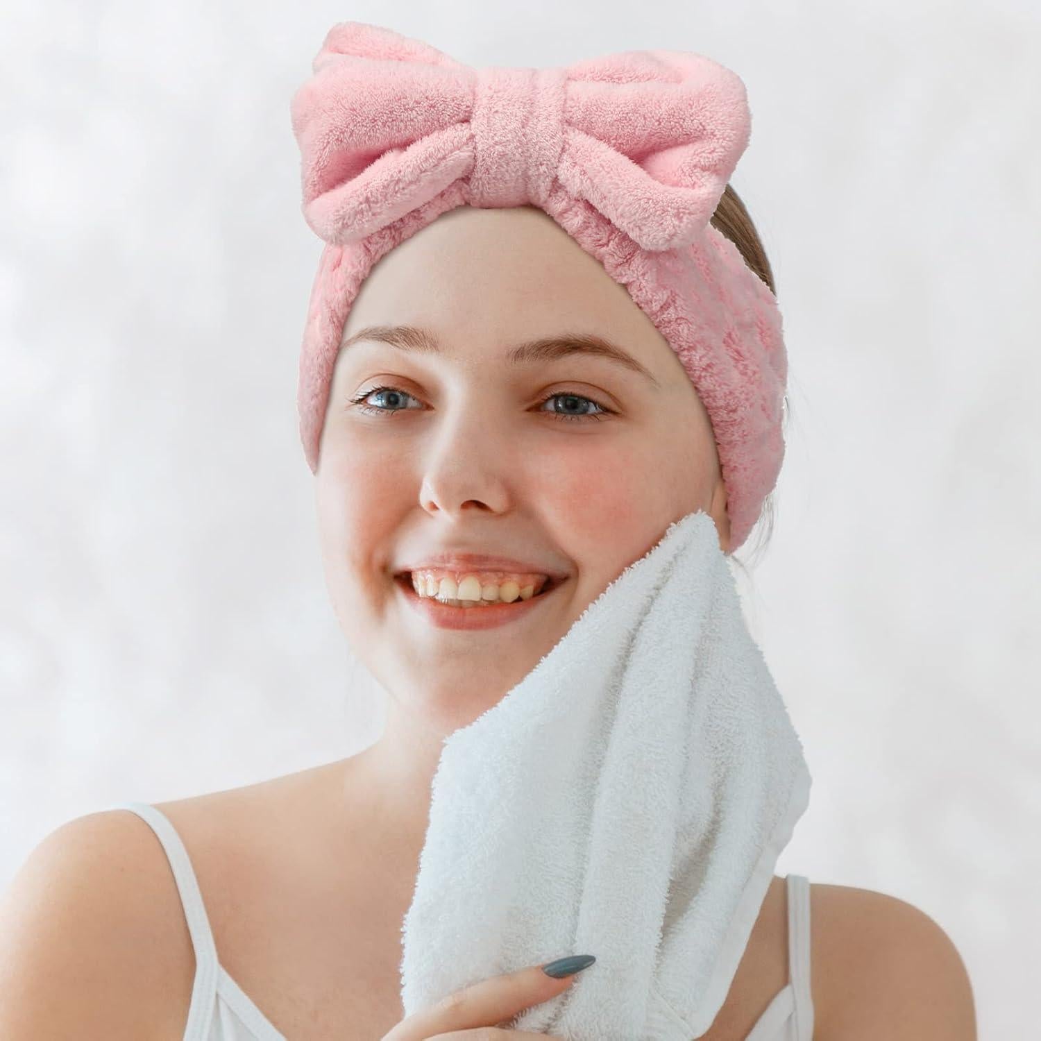 3 Diademas de Toalla Hicarer para Maquillaje y Ducha - Rosa, Azul, Negro