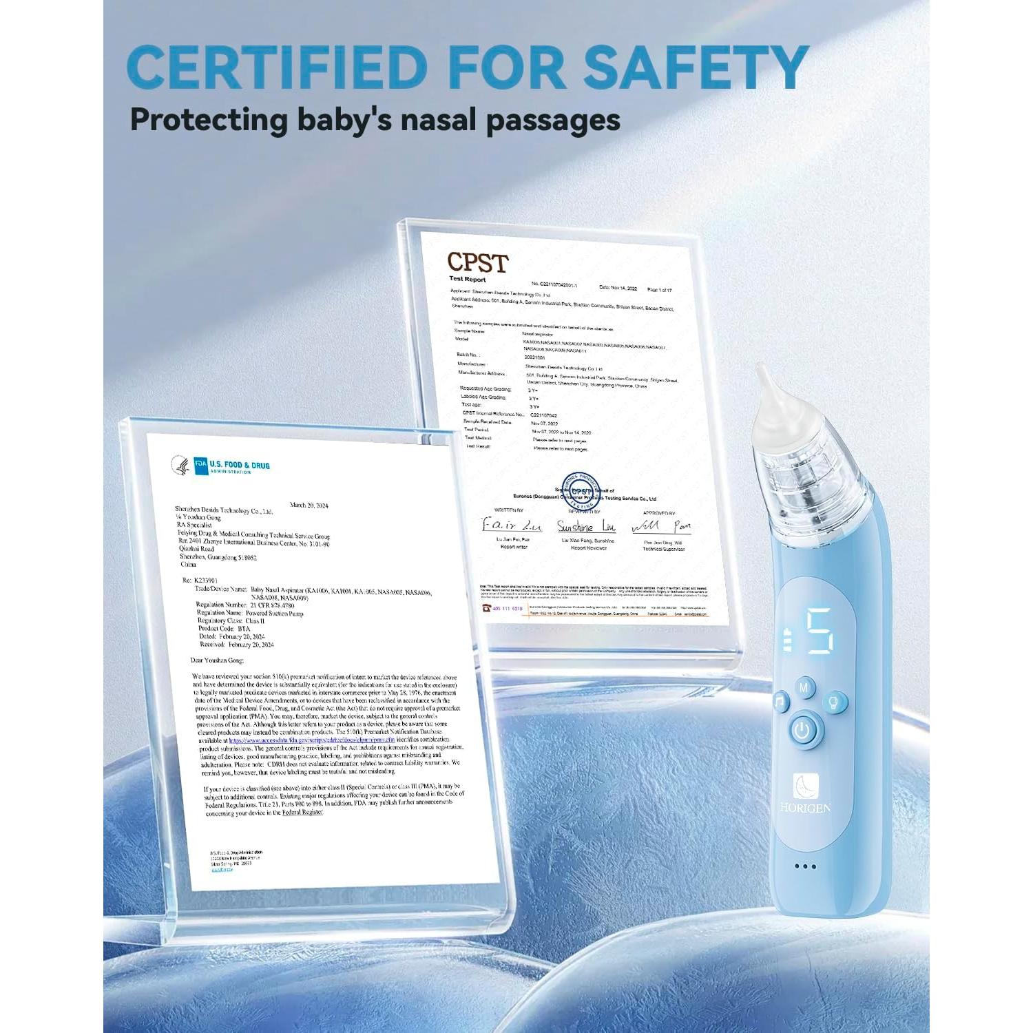 Aspirador Nasal Eléctrico HORIGEN para Bebé 5 Niveles USB-C