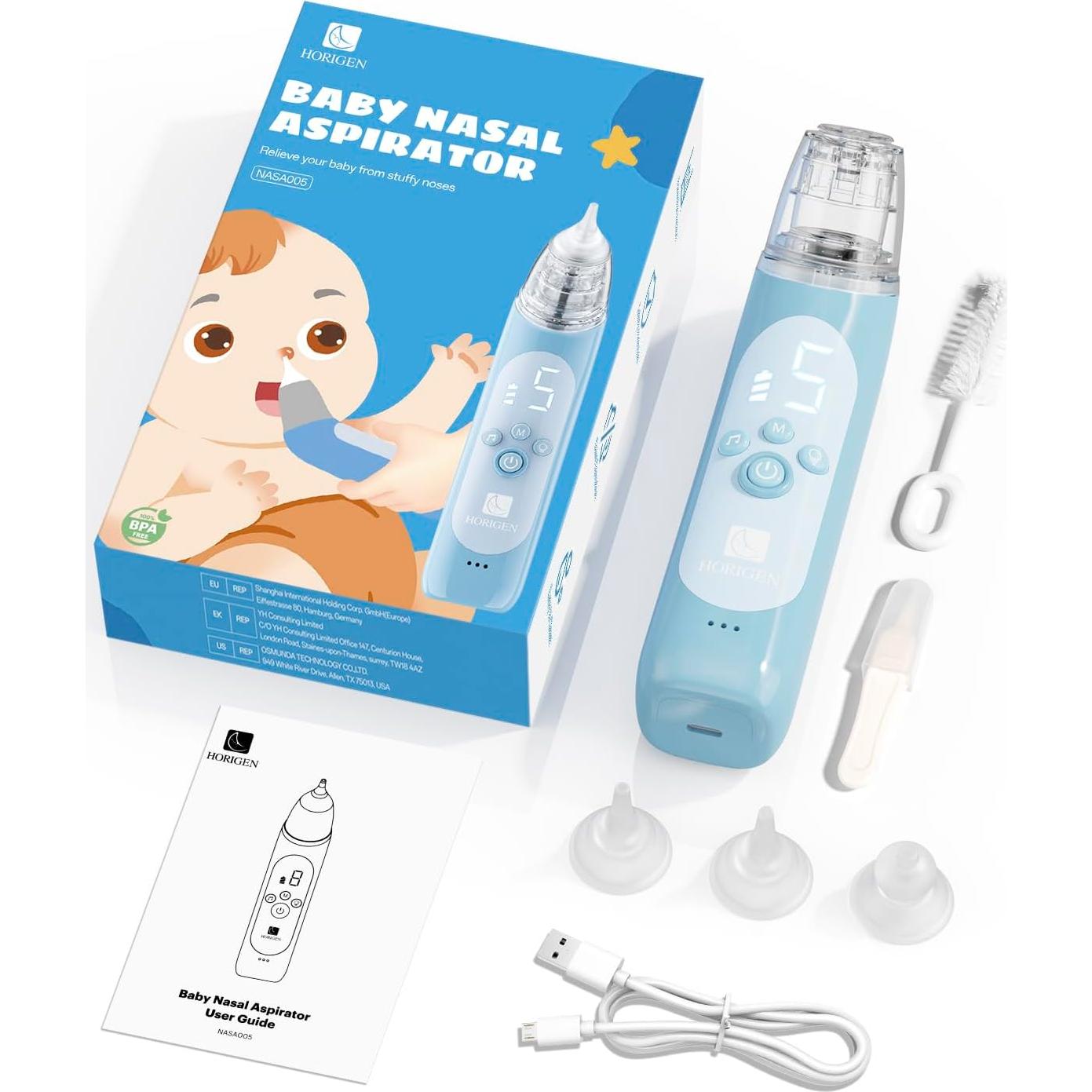 Aspirador Nasal Eléctrico HORIGEN para Bebé 5 Niveles USB-C