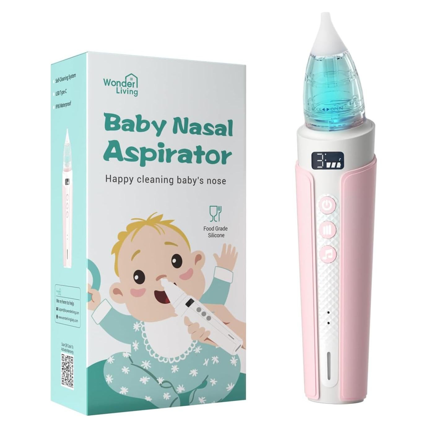 Aspirador Nasal Eléctrico Bebé Dongguan, IPX6, Autolimpiante, Rosa