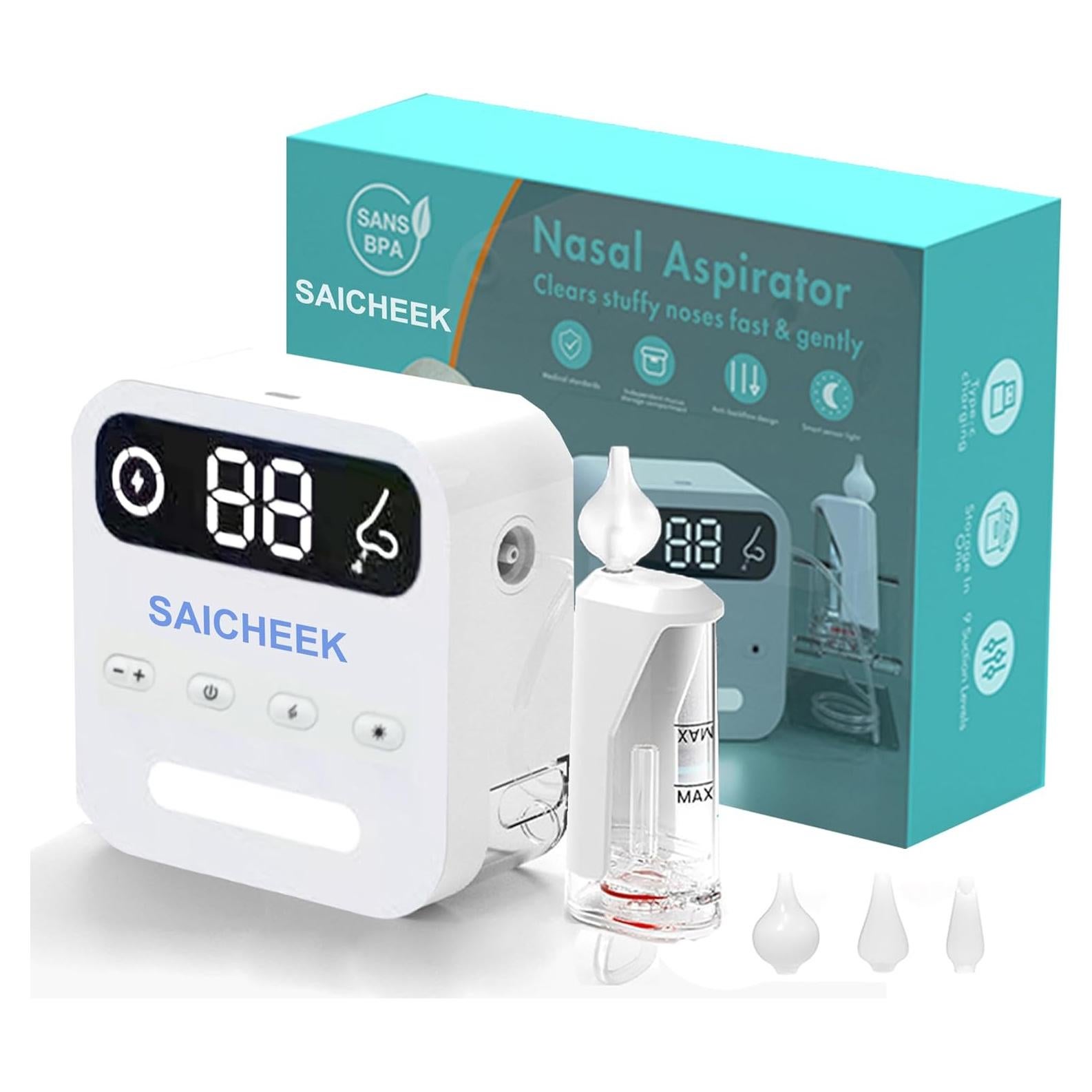 Aspirador Nasal Eléctrico Saicheek BC-026 con Luz y 3 Puntas