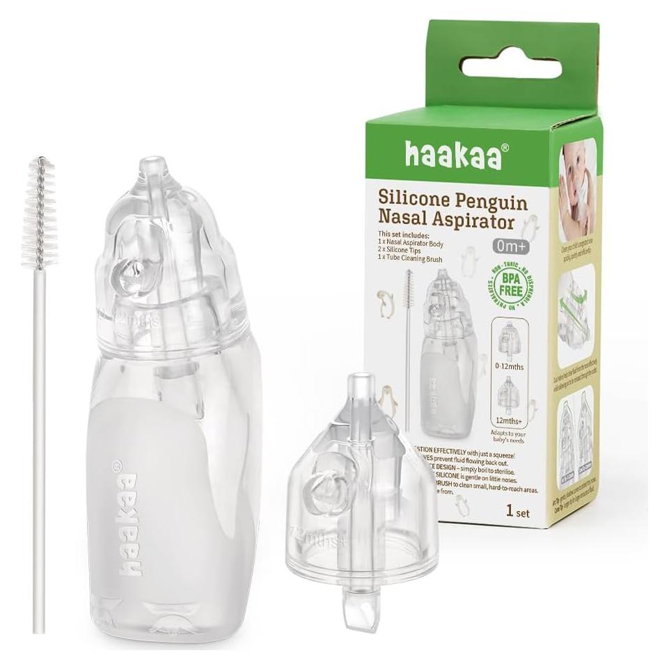 Aspirador Nasal Haakaa Pingüino para Bebés - Silicona Grado Alimenticio