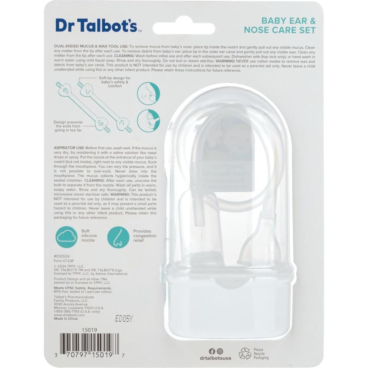 Juego de Cuidado de Nariz y Oídos para Bebés Dr. Talbot - Aspirador Nasal y Limpiadores