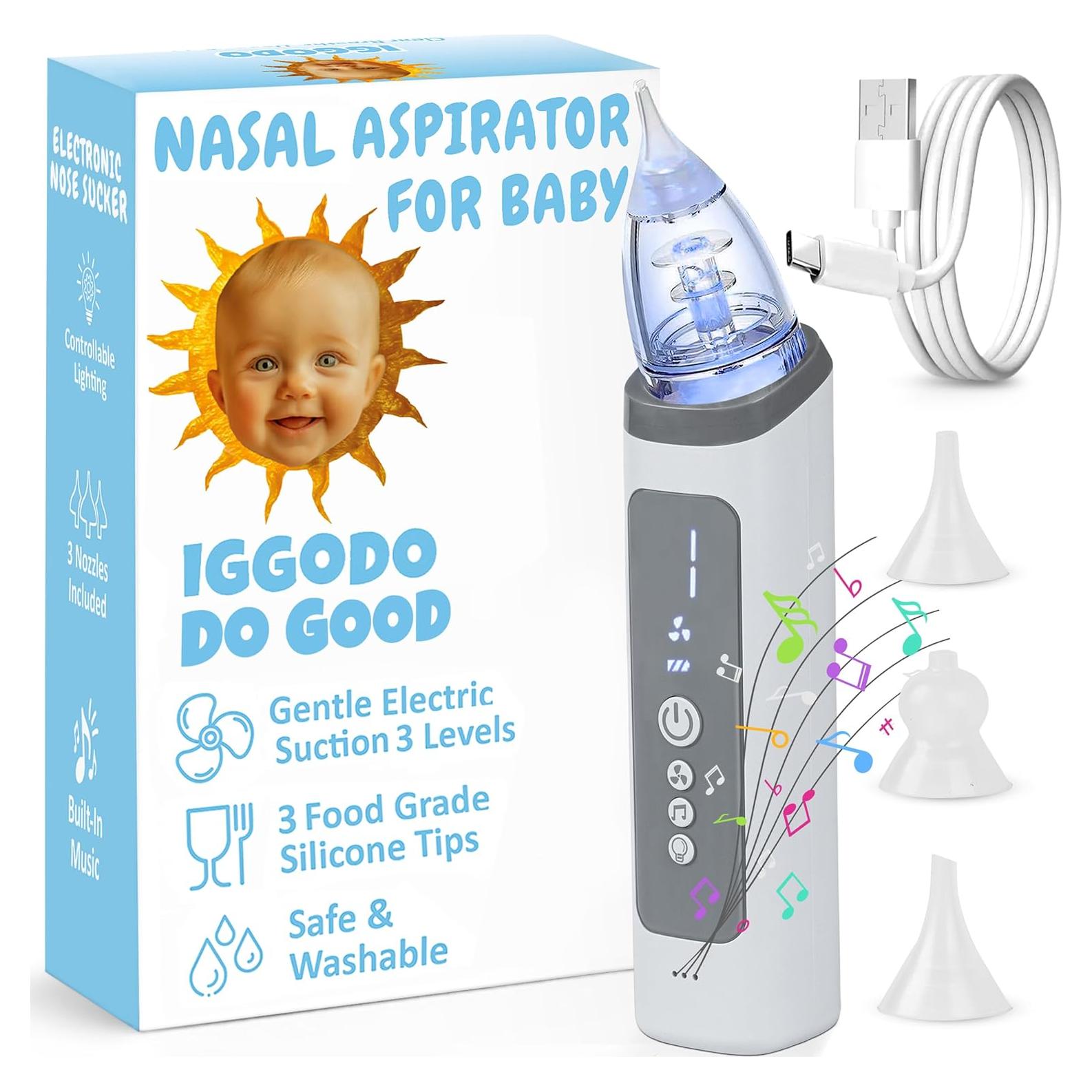 Aspirador Nasal Eléctrico IGGODO para Bebé - Succión Ajustable, Música y Luz