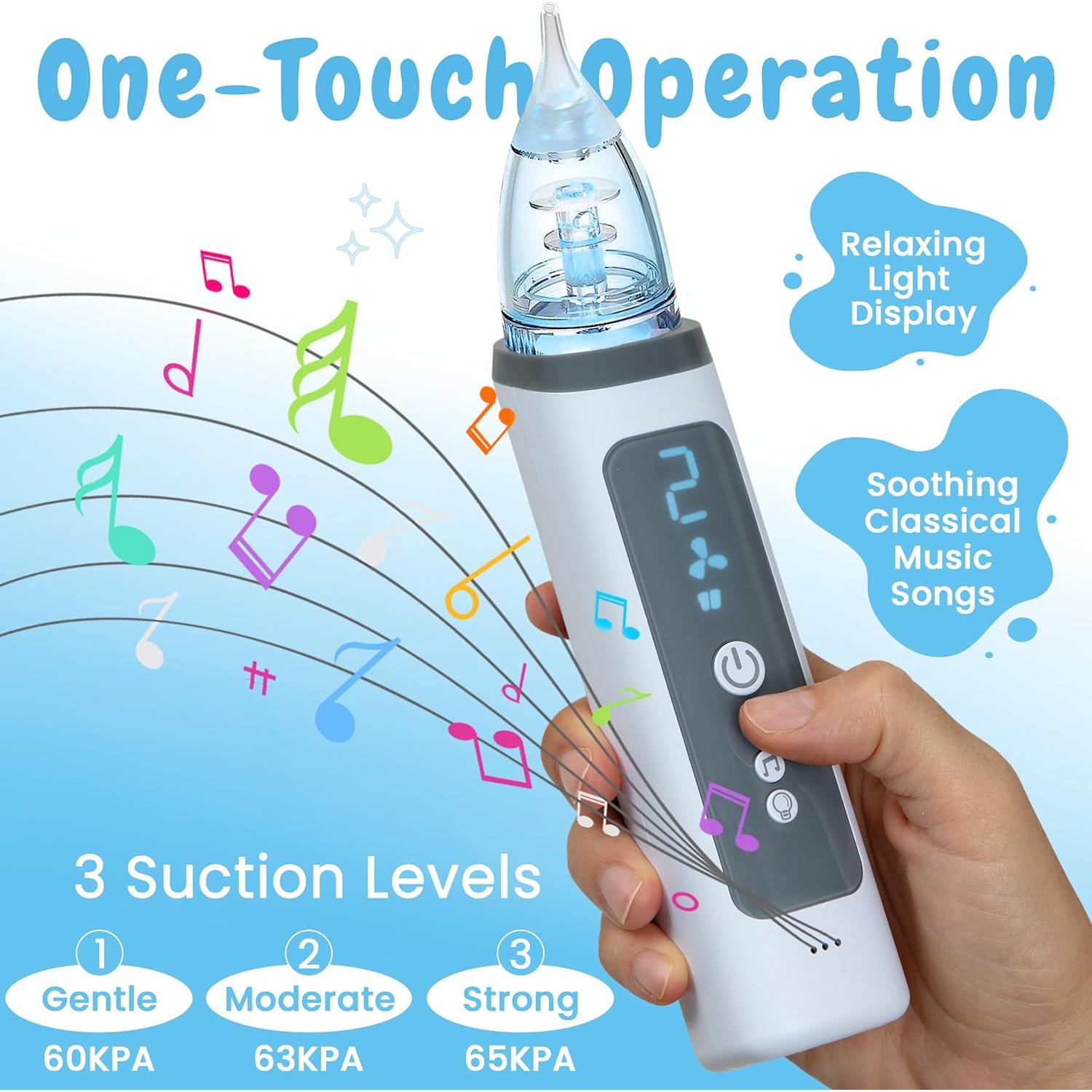 Aspirador Nasal Eléctrico IGGODO para Bebé - Succión Ajustable, Música y Luz