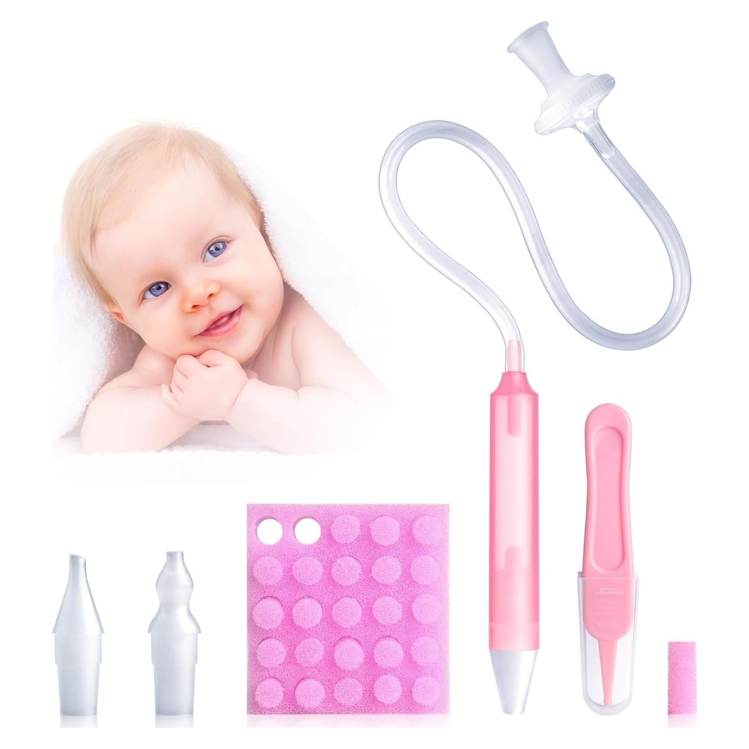 Aspirador Nasal para Bebé AINHYTR Rosa con 2 Puntas y 25 Filtros