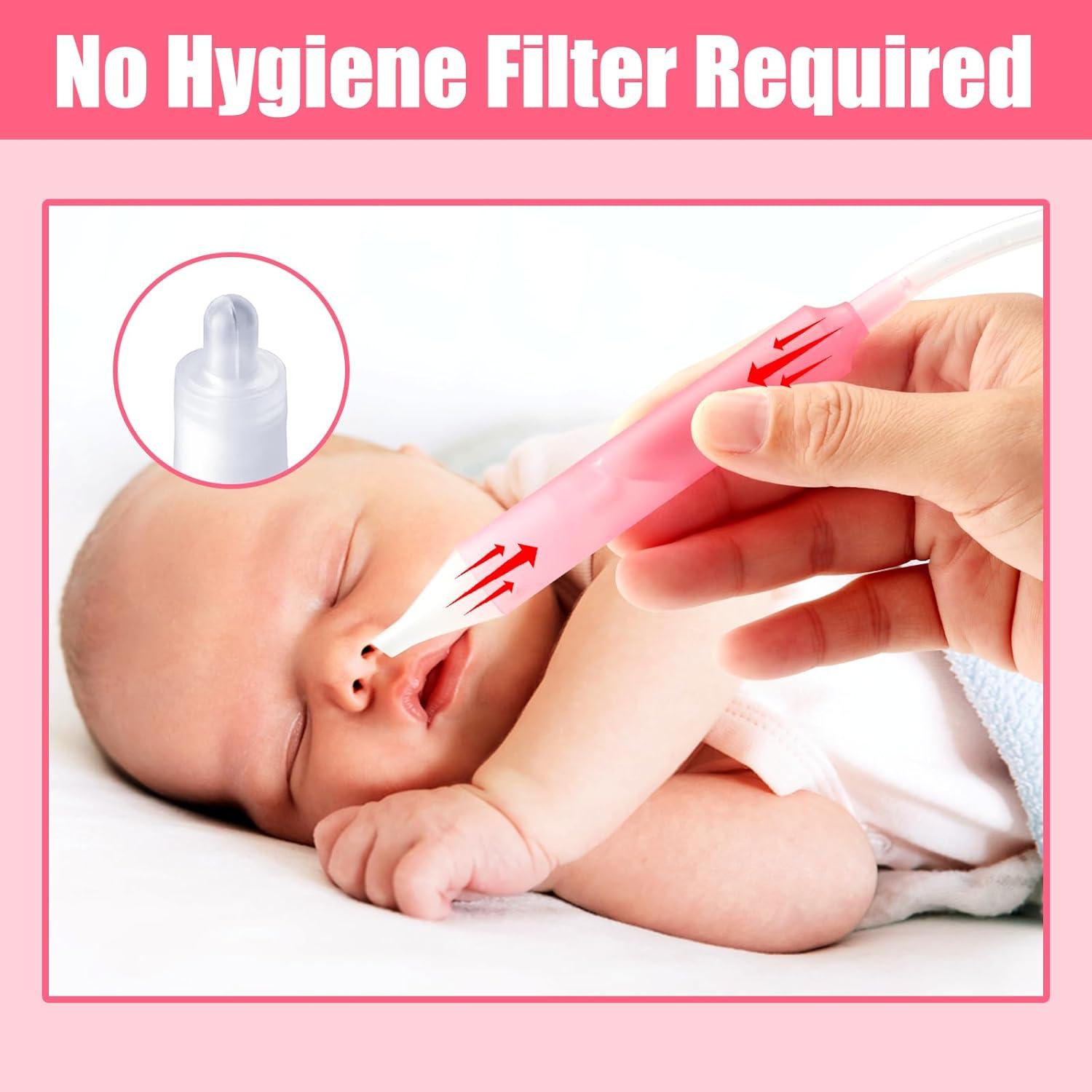 Aspirador Nasal para Bebé AINHYTR Rosa con 2 Puntas y 25 Filtros