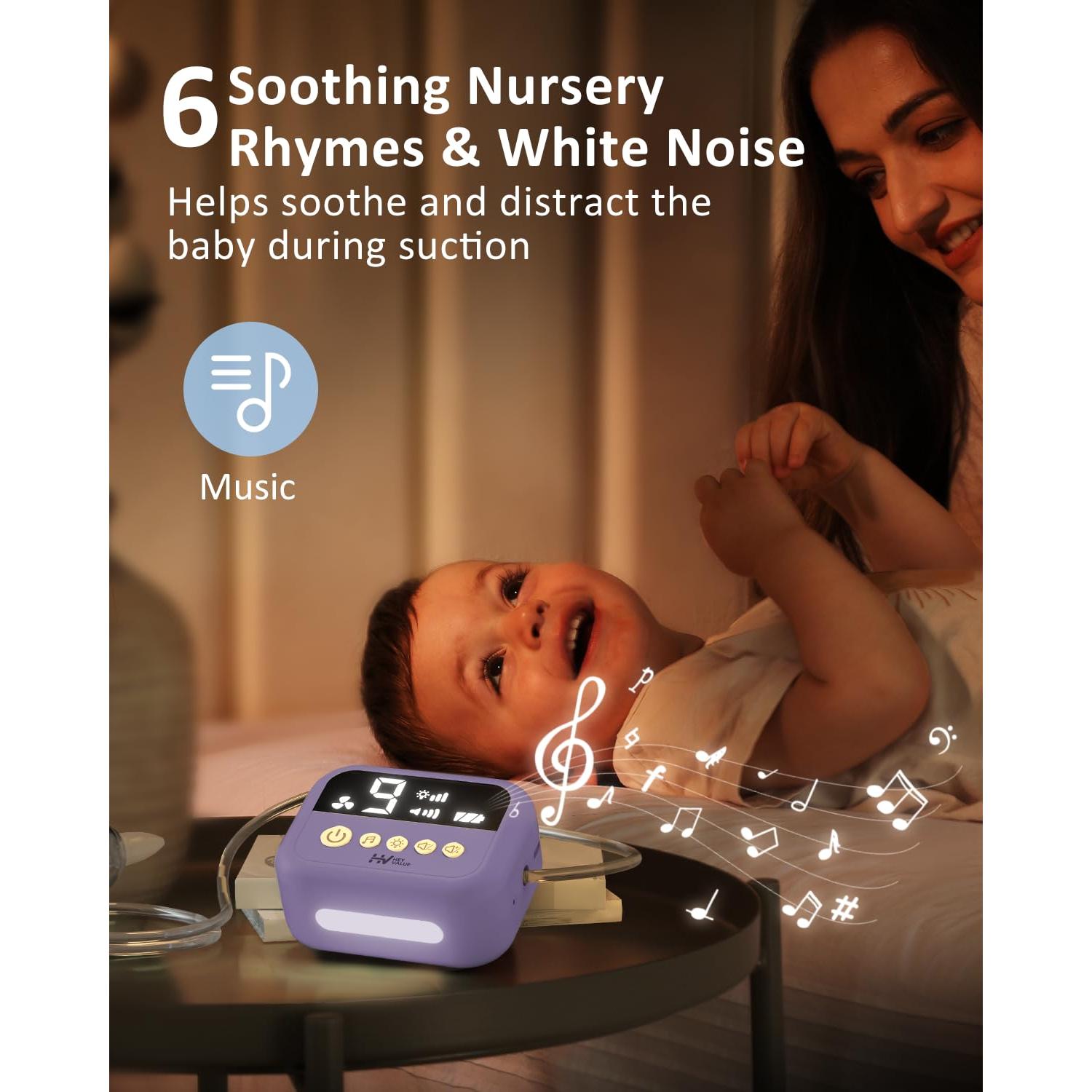 Aspirador Nasal Eléctrico HEYVALUE para Bebé Morado con Luz Nocturna