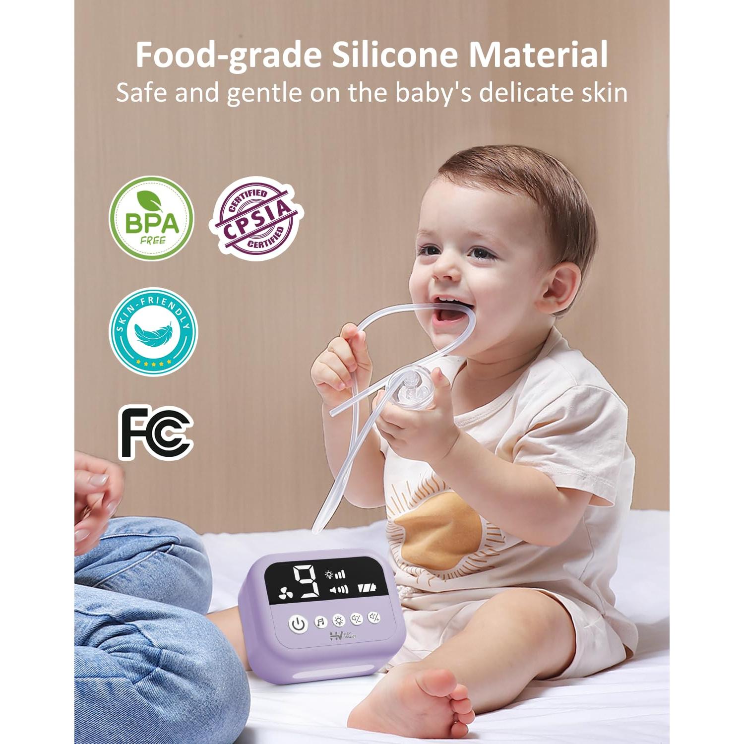 Aspirador Nasal Eléctrico HEYVALUE para Bebé Morado con Luz Nocturna