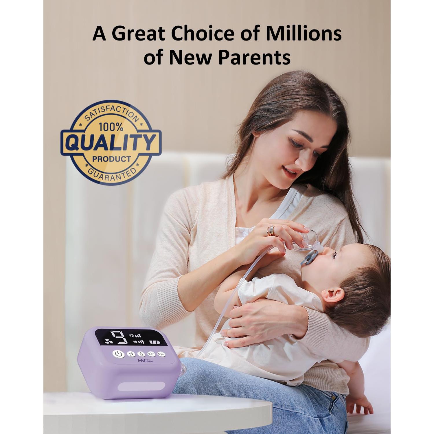 Aspirador Nasal Eléctrico HEYVALUE para Bebé Morado con Luz Nocturna