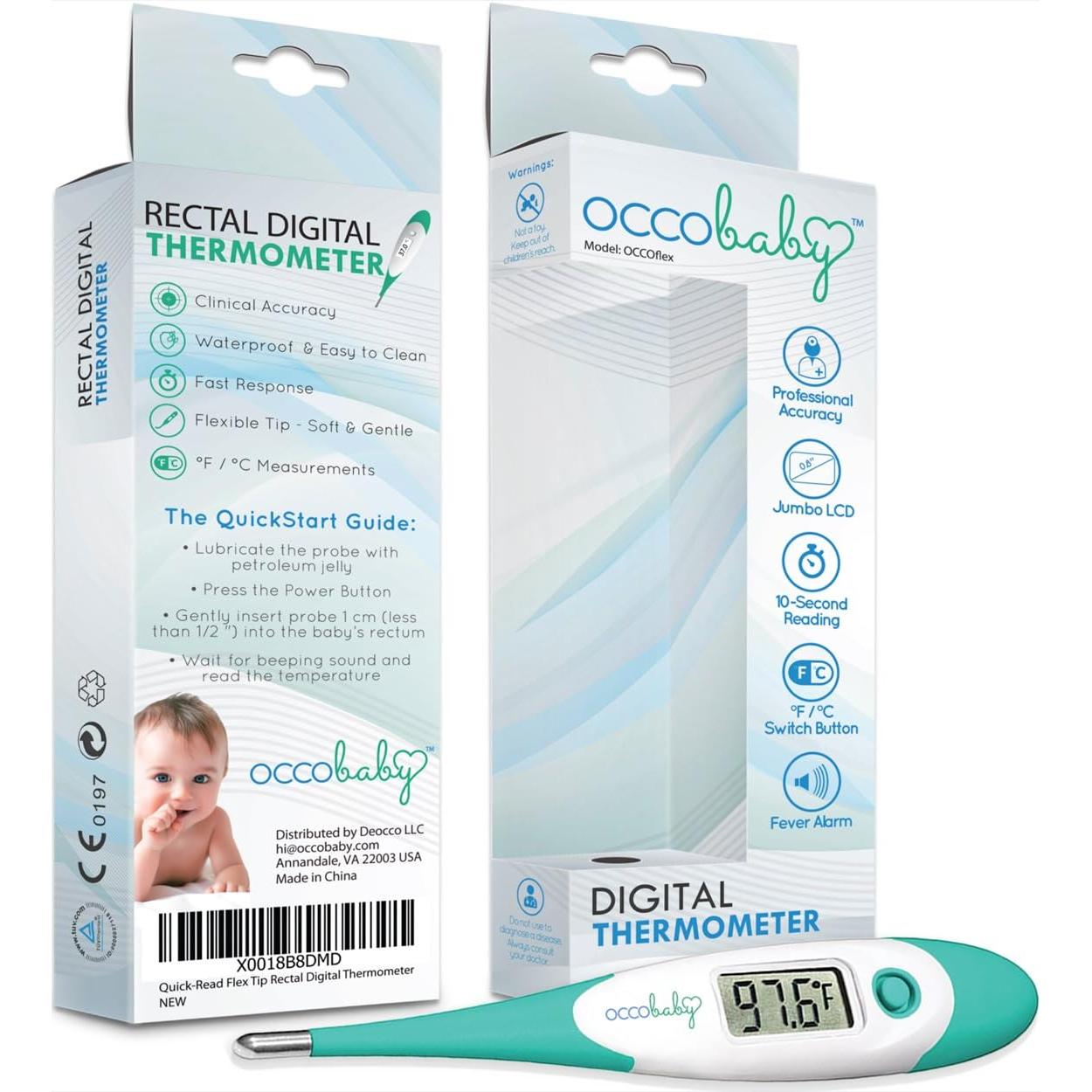 Termómetro Digital Clínico OCCObaby para Bebés - Punta Flexible, Lectura Rápida en 10 Segundos