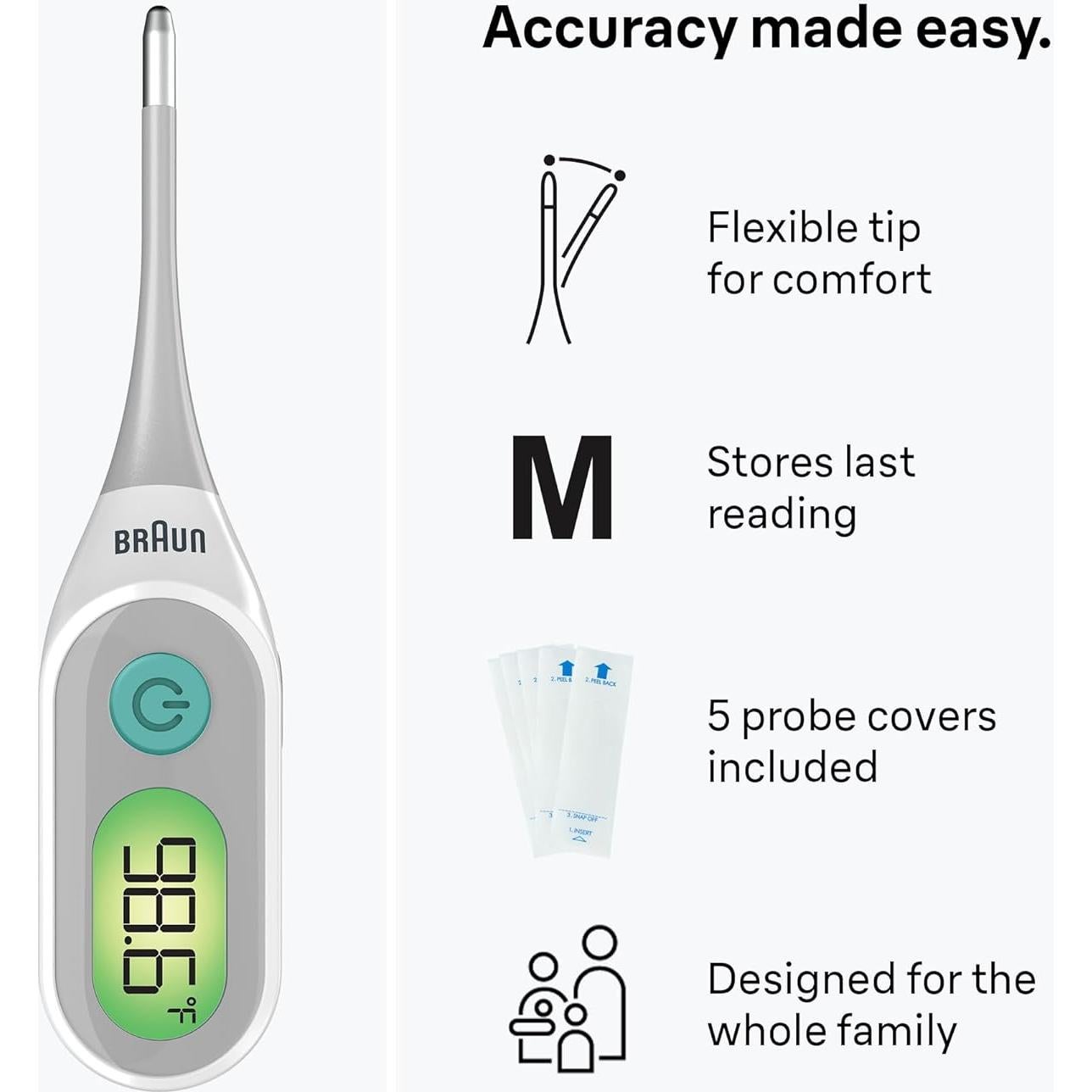 Termómetro Digital Braun PRT2100US, Precisión Clínica, Uso Oral, Rectal y Axilar