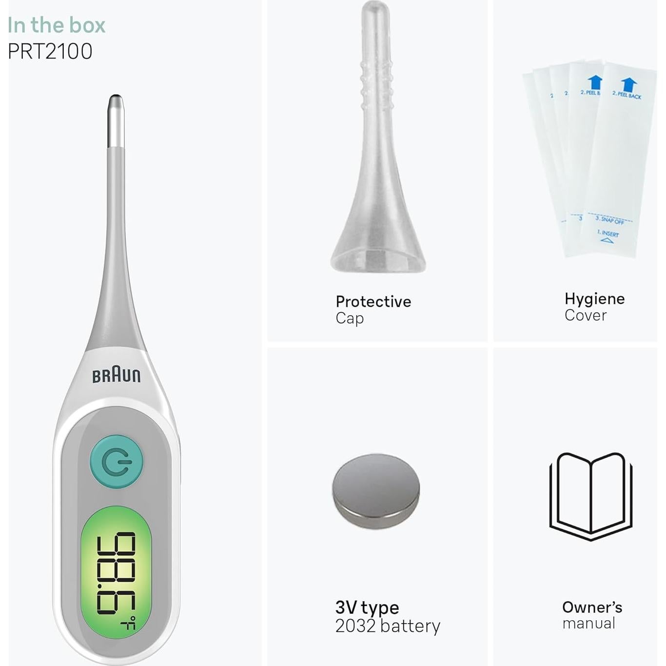 Termómetro Digital Braun PRT2100US, Precisión Clínica, Uso Oral, Rectal y Axilar