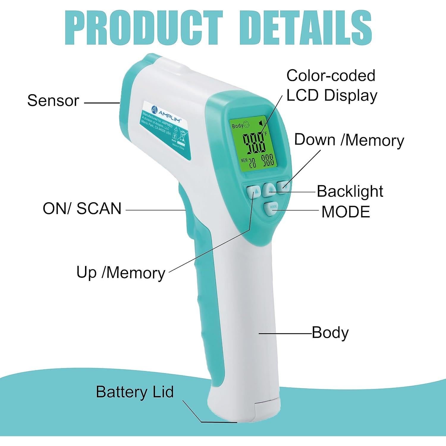Termómetro Digital Infrarrojo Sin Contacto Amplim para Bebés y Adultos