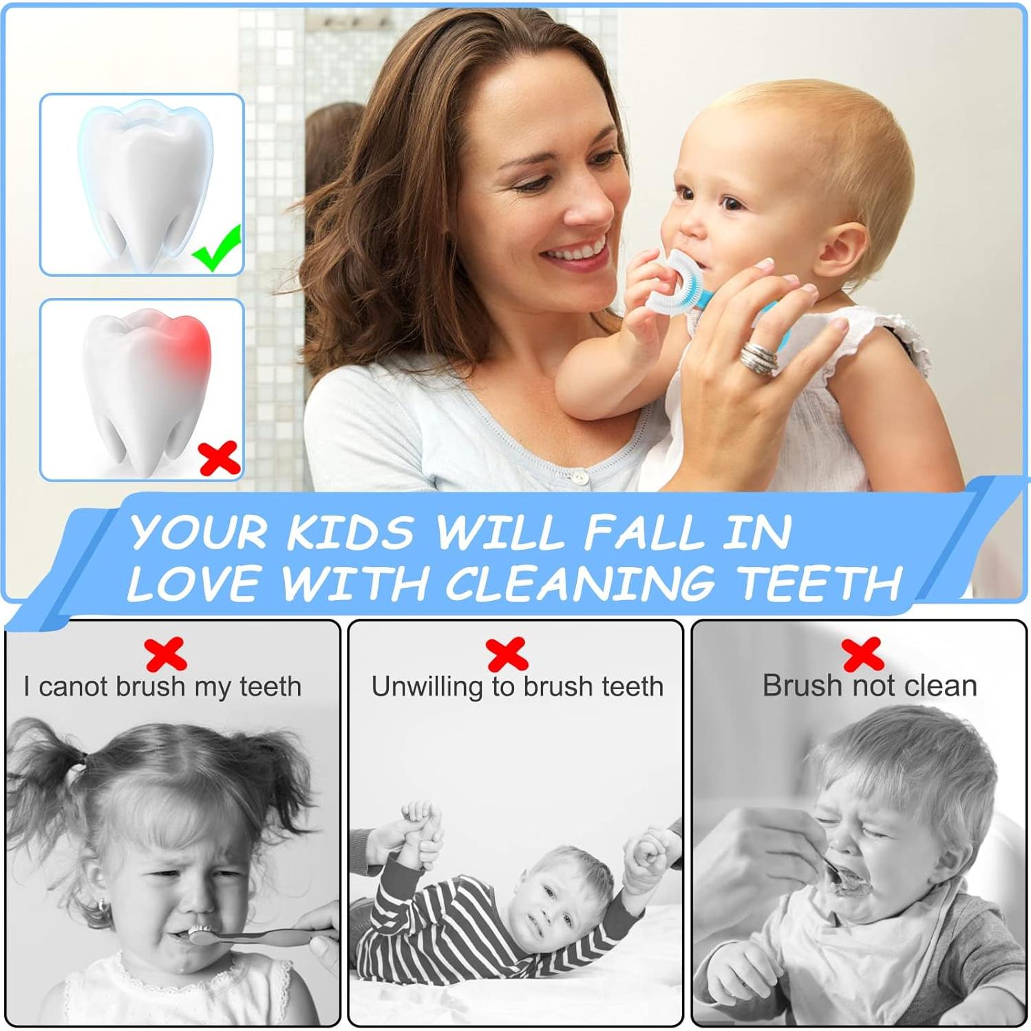 Paquete de 4 cepillos de dientes Annoovv para niños 2-6 años