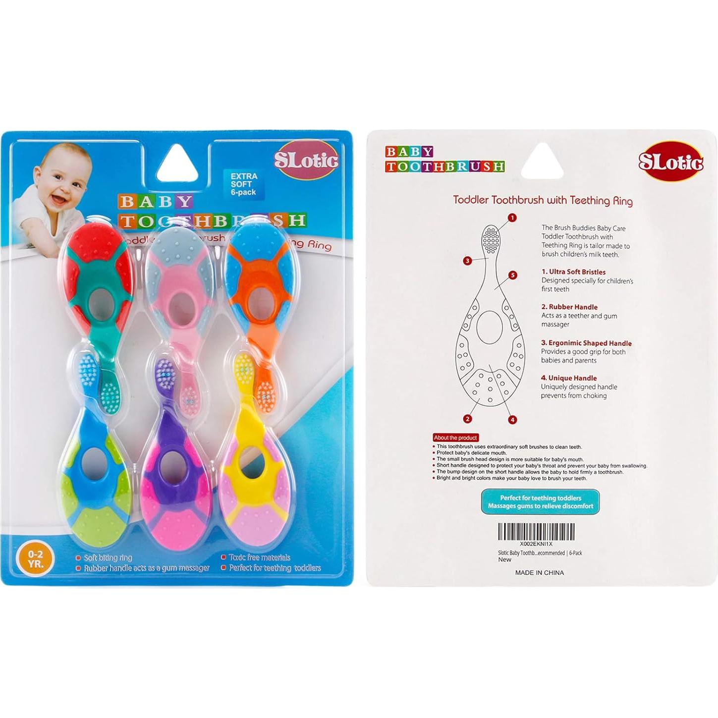 Cepillo de Dientes Slotic para Bebés 0-2 Años - 6 Unidades