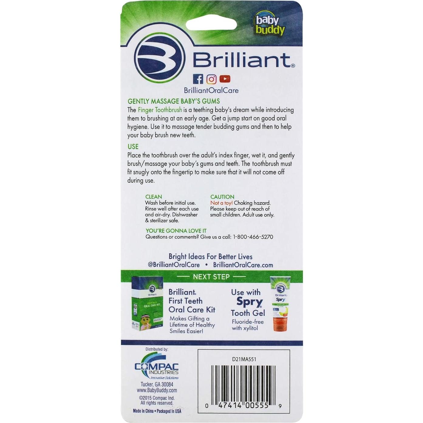 Cepillo de Dedo para Bebés Brilliant - Silicona Suave, 3 Meses+