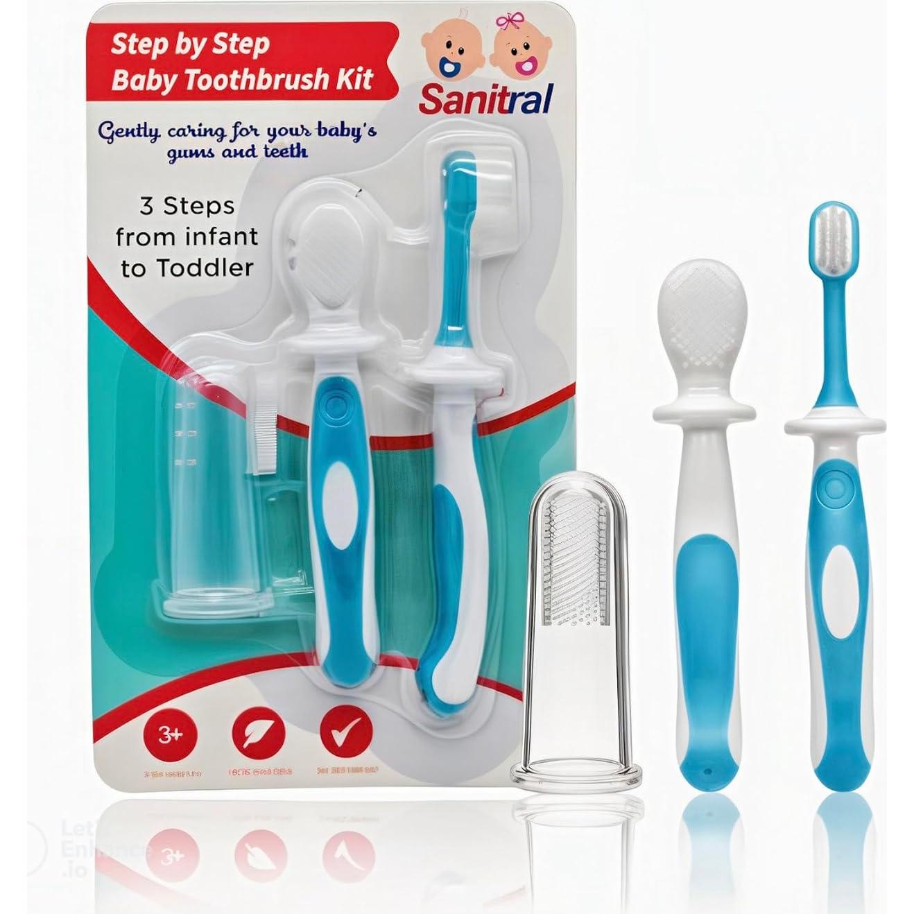 Kit de Cepillos de Dientes para Bebés Sanitral 0-2 Años 3-Pack