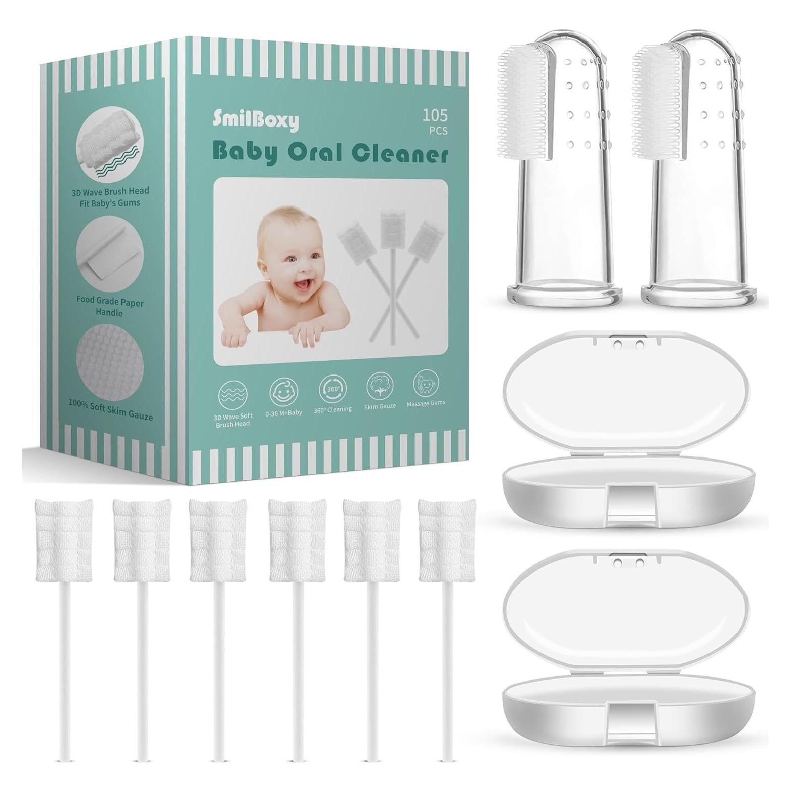 105 Piezas Limpiador de Lengua Bebés SmilBoxy + 2 Cepillos