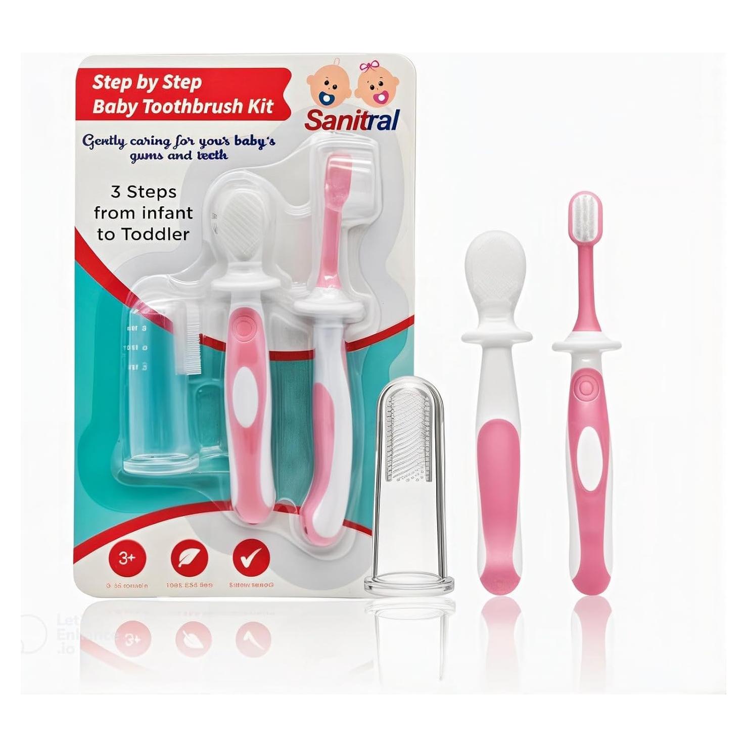 Kit de Cepillos de Dientes para Bebés Sanitral - 0-2 Años - 3 Piezas