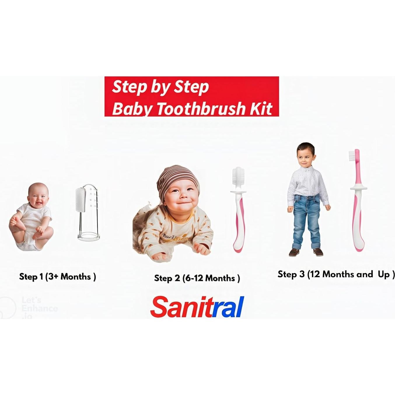 Kit de Cepillos de Dientes para Bebés Sanitral - 0-2 Años - 3 Piezas