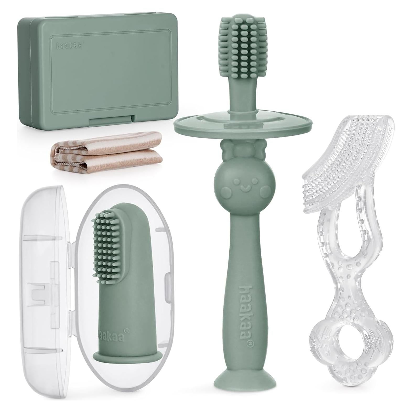 Kit de Cepillos de Dientes para Bebés Haakaa Verde Guisante