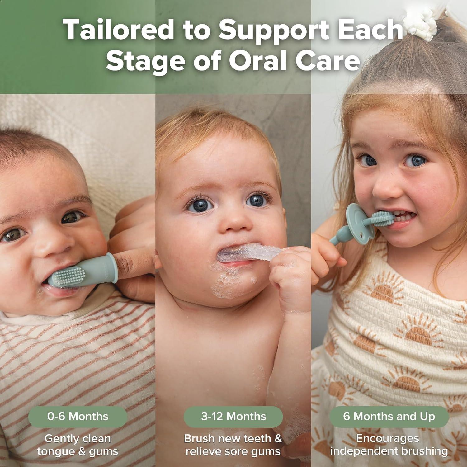 Kit de Cepillos de Dientes para Bebés Haakaa Verde Guisante