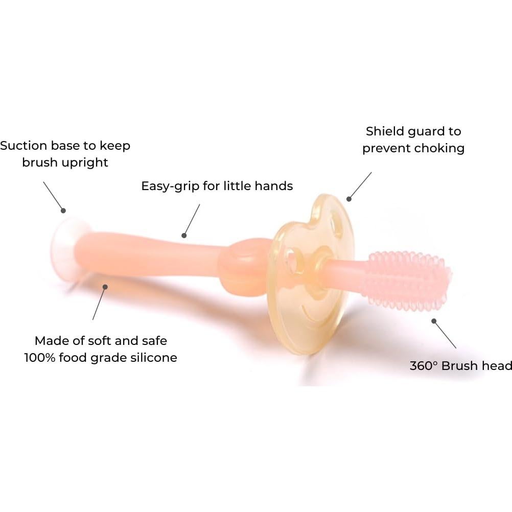 Cepillo de Dientes de Silicona Haakaa 360° Rosa - Para Bebés 6+ Meses
