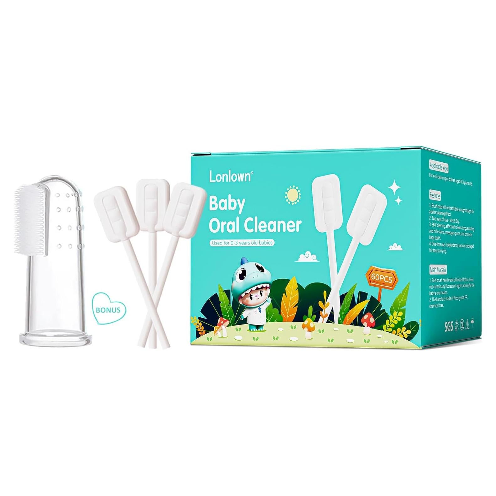 60 Limpiadores de Lengua y 1 Cepillo de Dedo para Bebés