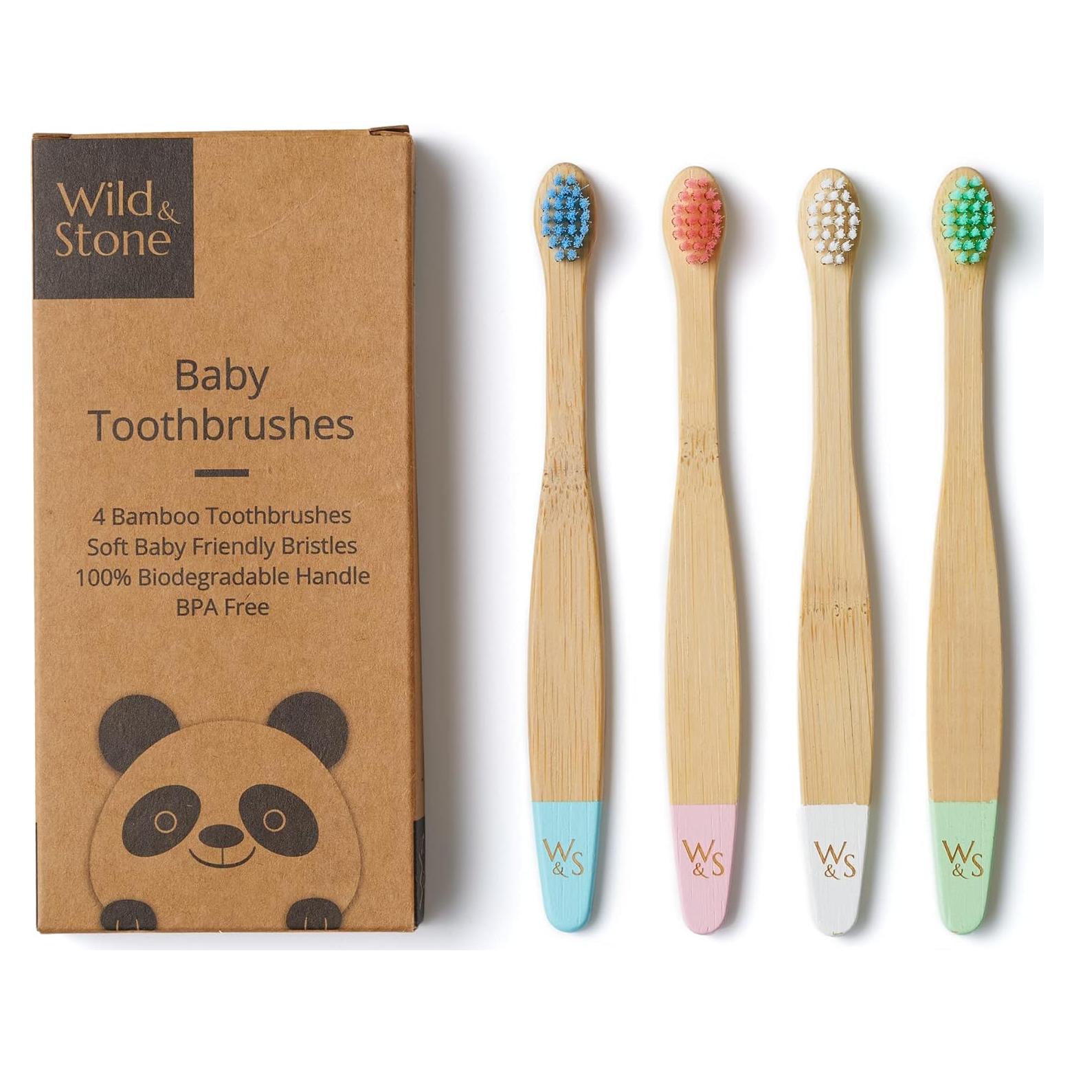 Cepillos de Dientes de Bambú para Bebés Wild & Stone - 4 Unidades