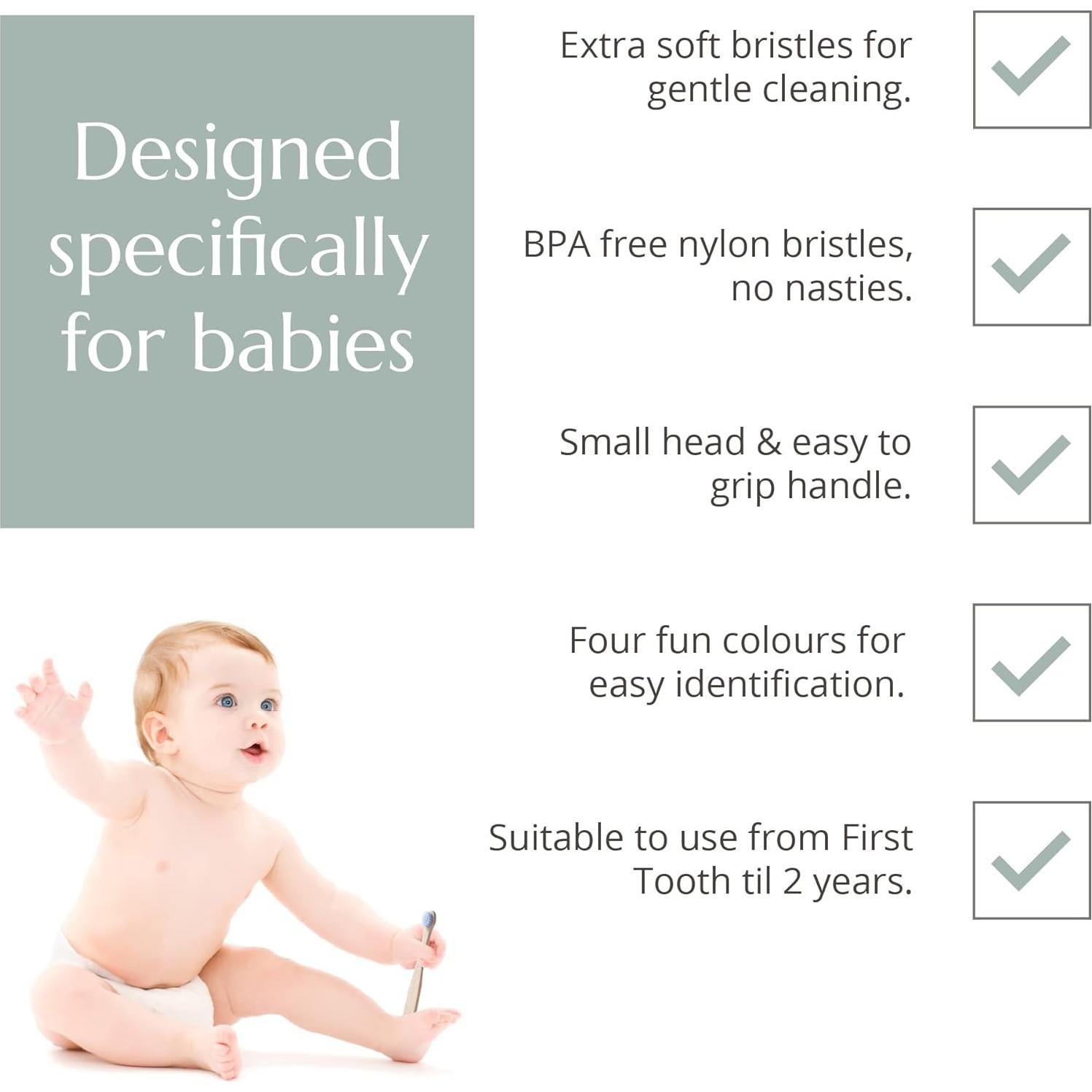 Cepillos de Dientes de Bambú para Bebés Wild & Stone - 4 Unidades