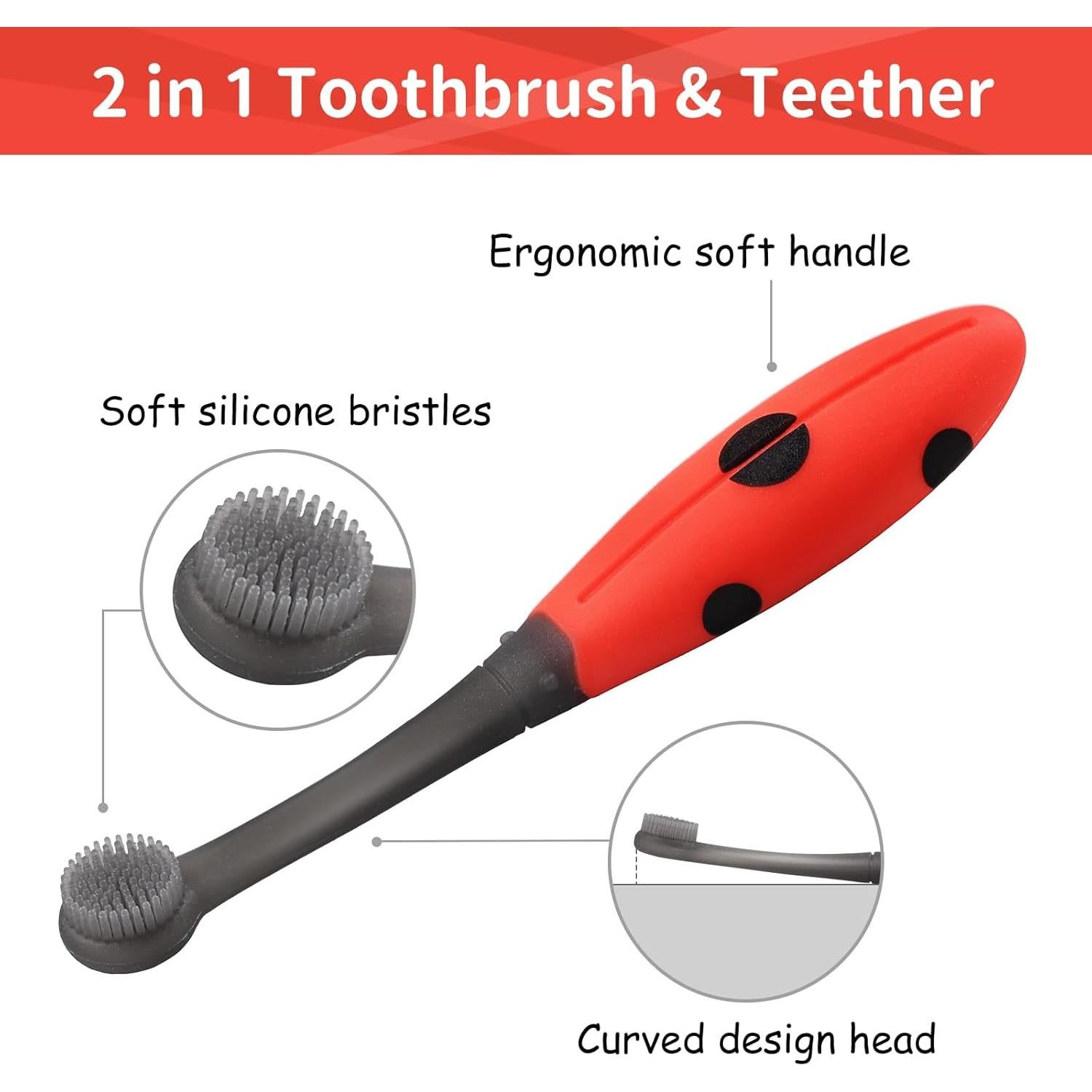 Cepillo de Dientes Mombella Mariquita Silicona Bebés 6+ Meses