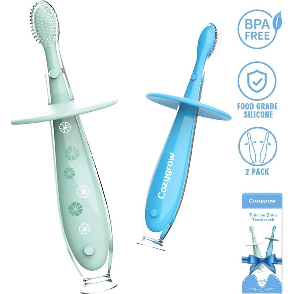 Cepillo de Dientes para Bebés Cozygrow - Silicona Suave, 2 Piezas