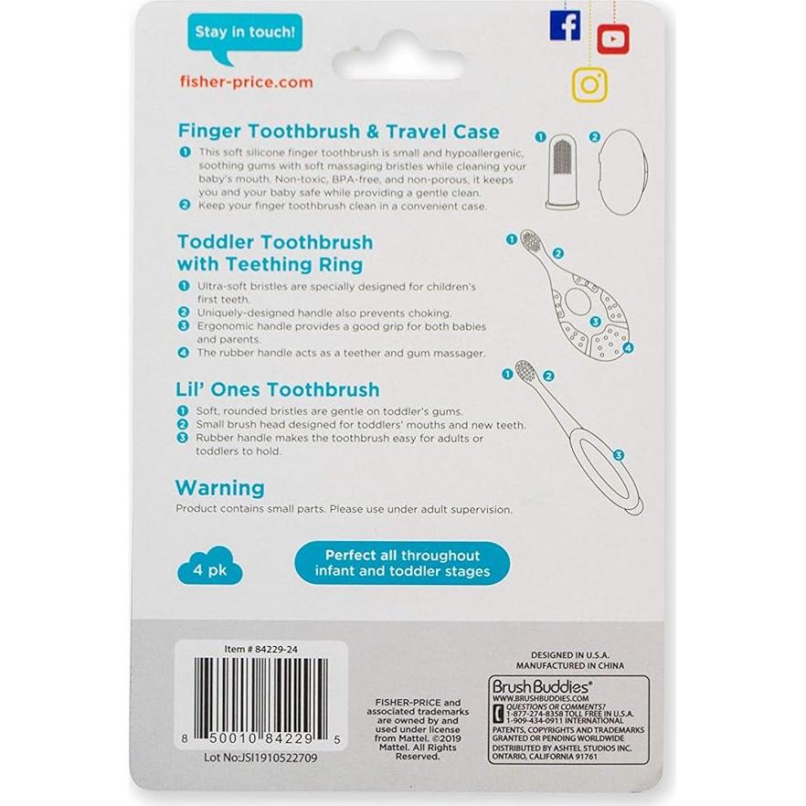 Fisher Price Kit de Inicio Cepillo de Dedo y Estuche 4 Piezas