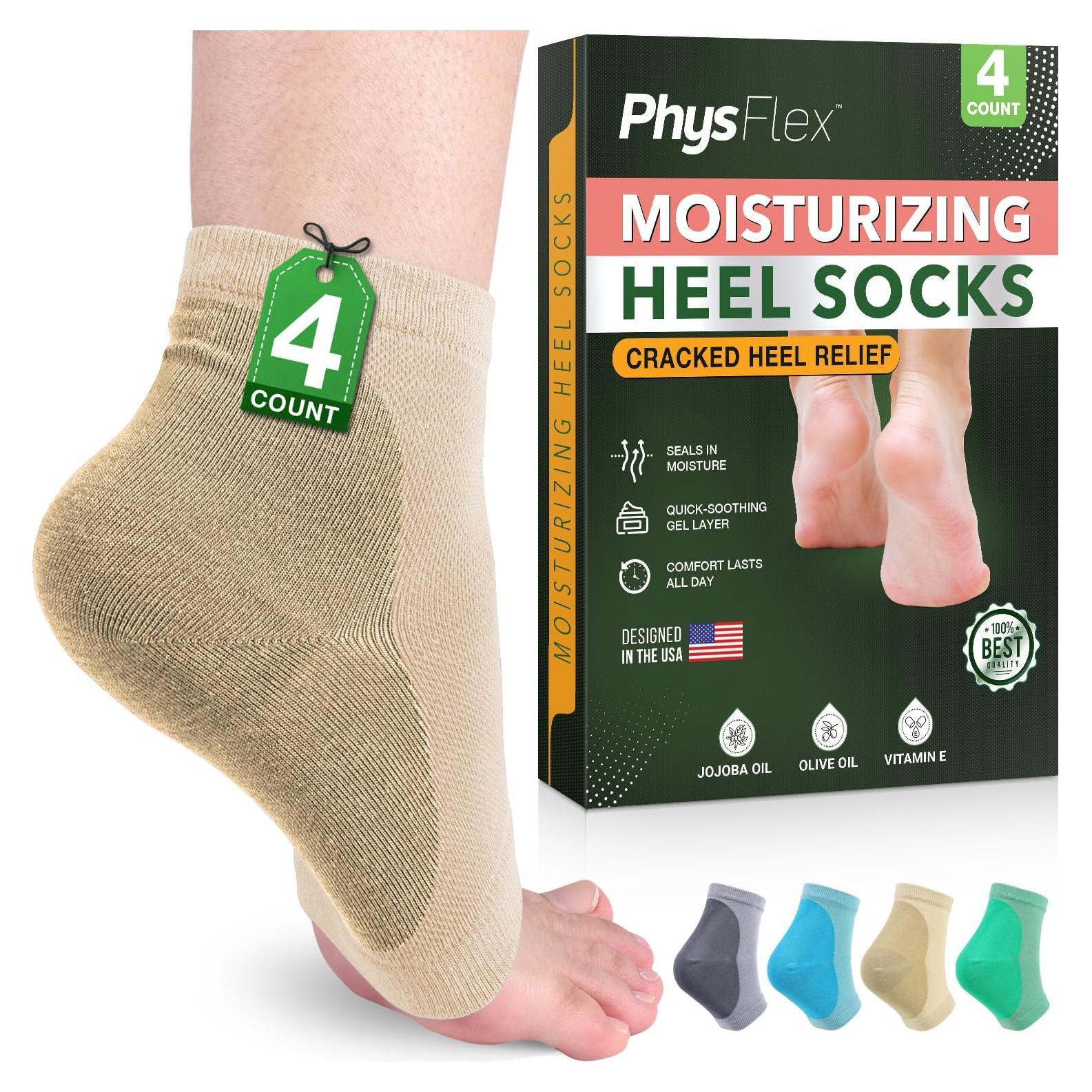 Calcetines Hidratantes PhysFlex para Talones Agrietados - 2 Pares Beige