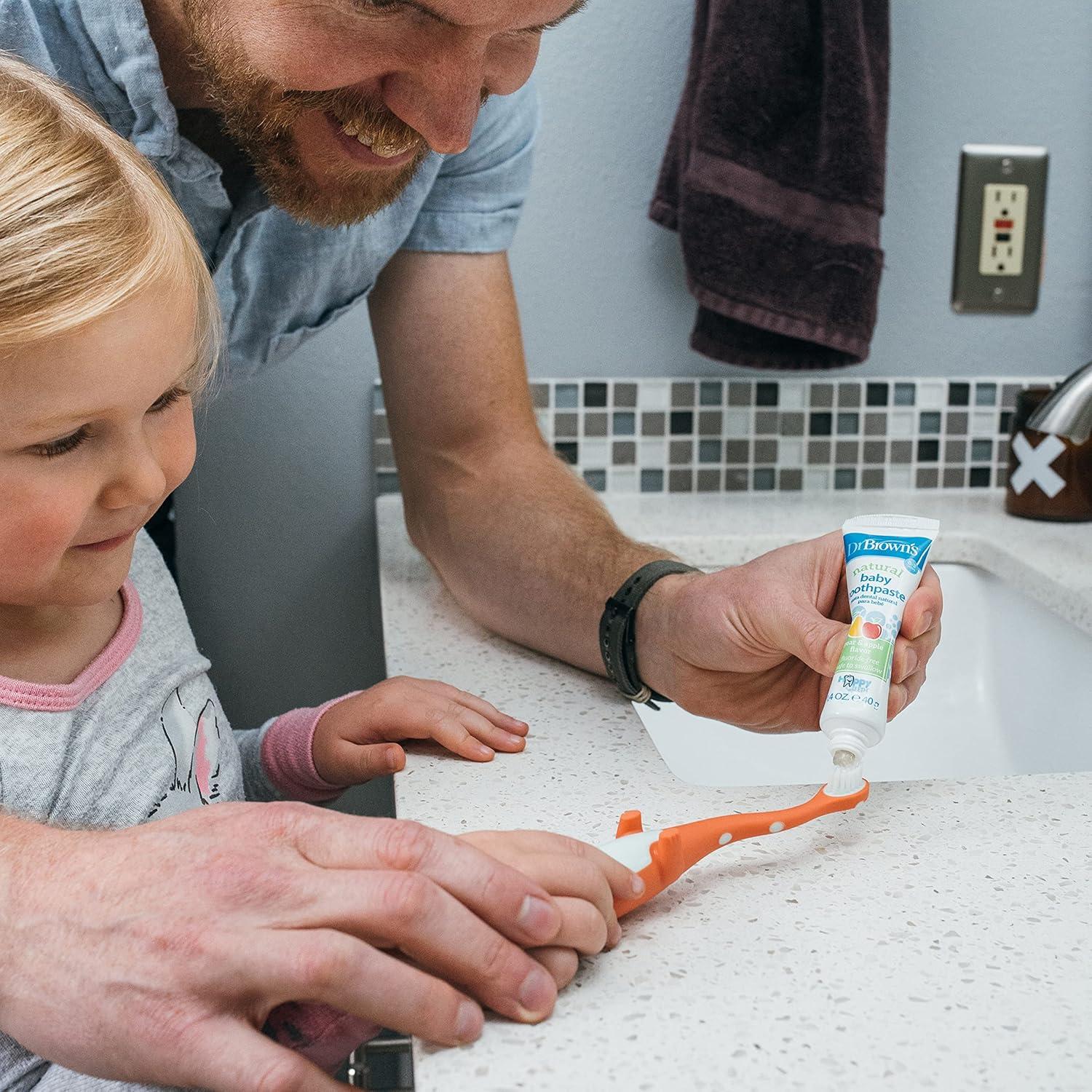 Cepillo de Dientes para Niños Dr. Brown Dinosaurio Verde y Naranja - Paquete de 2