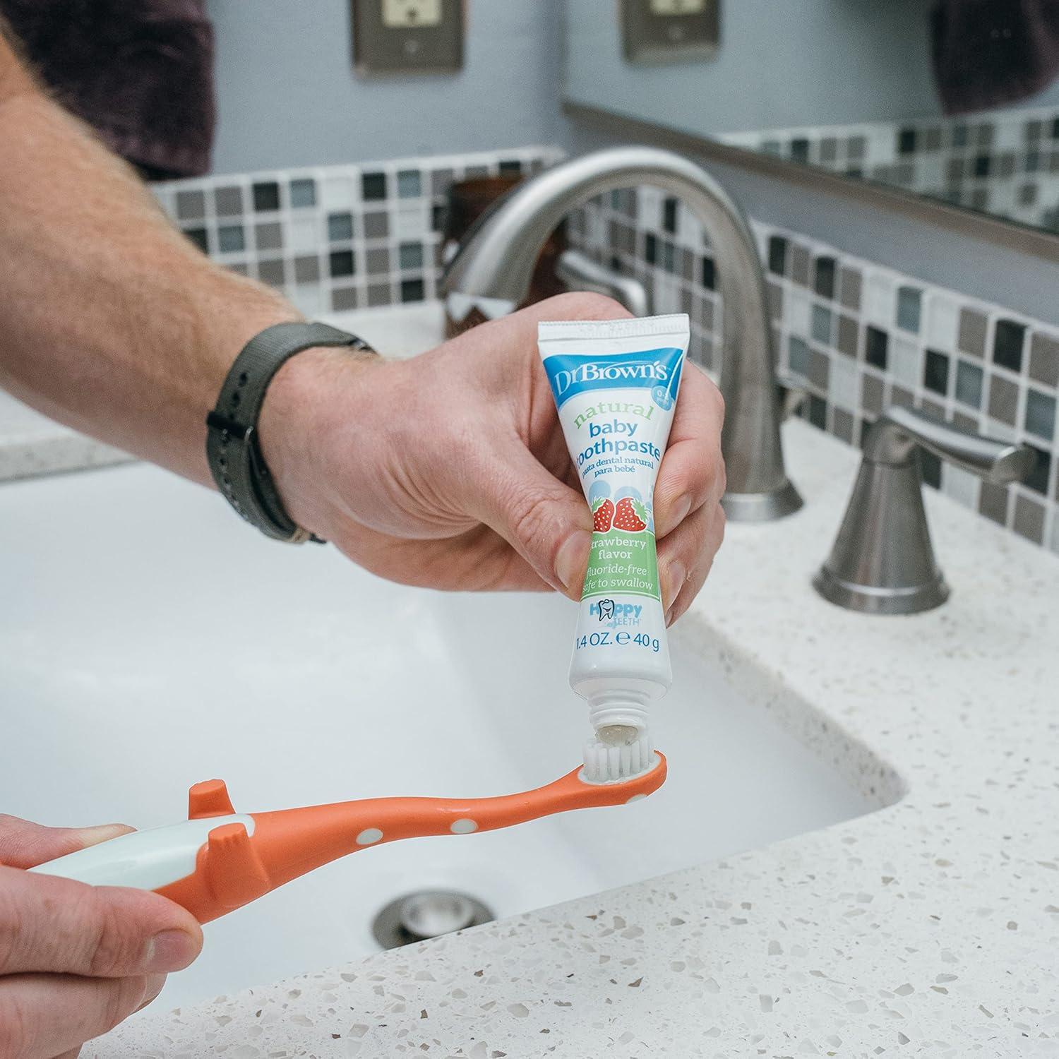 Cepillo de Dientes para Niños Dr. Brown Dinosaurio Verde y Naranja - Paquete de 2