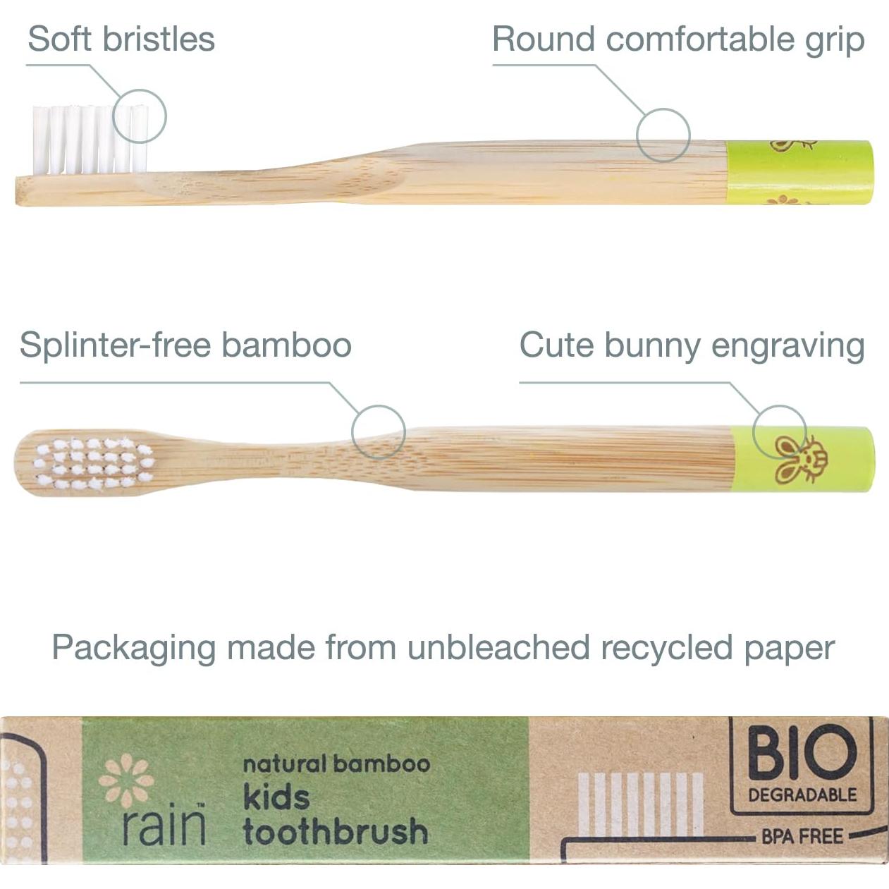 Cepillo de Dientes de Bambú Rain para Bebés - Cerdas Suaves